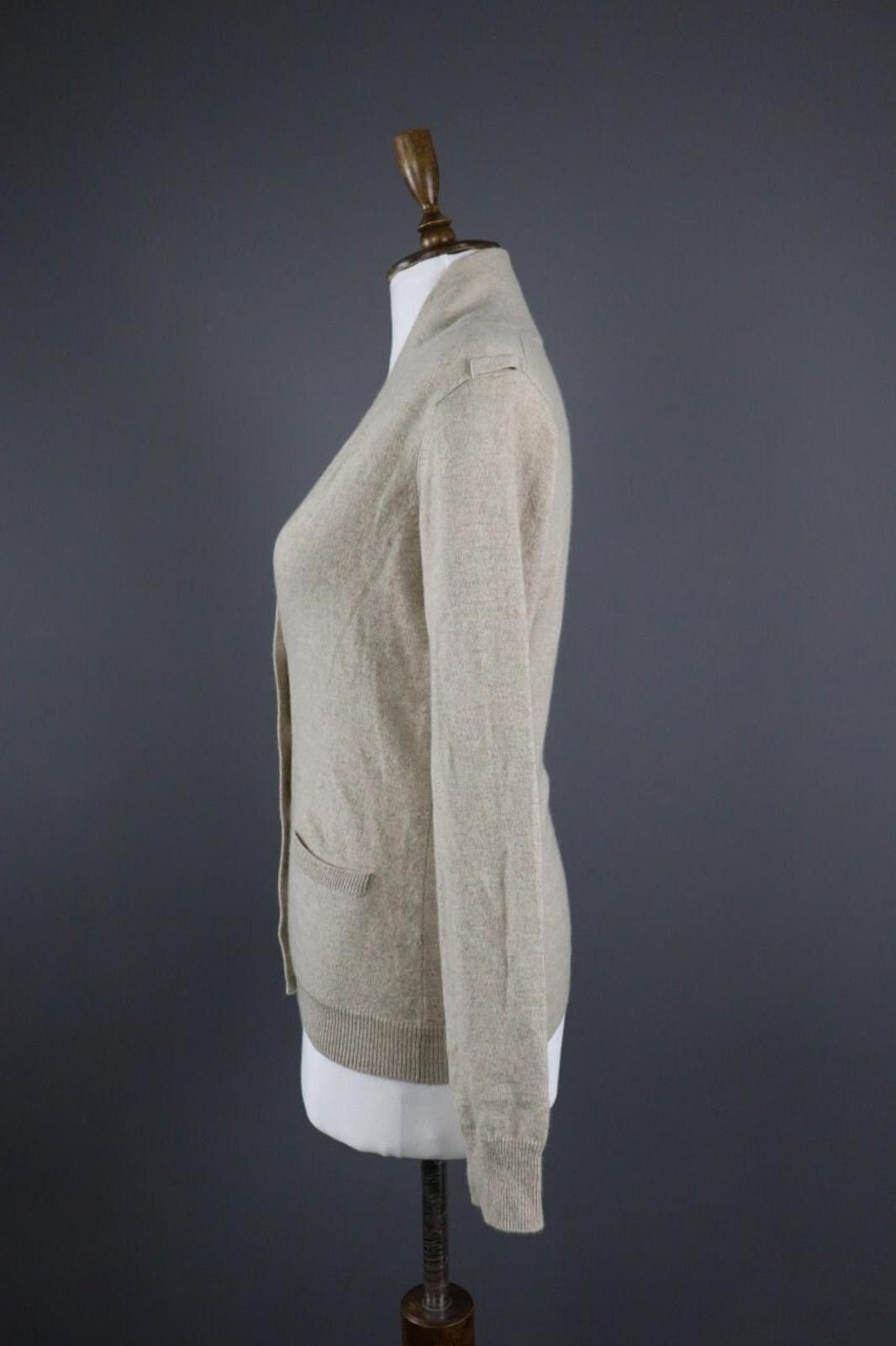 Designer FFC Tan Cashmere V-Neck Cuff Button Front Cardigan Size M Size M / US 6-8 / IT 42-44 - 4 Thumbnail