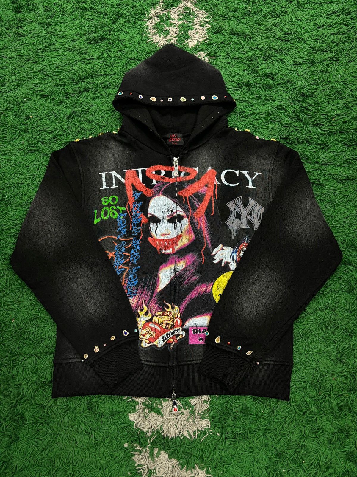 LOST INTRICACY Lost Intricacy Rhinestone Zip Up Black Front Page Magazine Size US S / EU 44-46 / 1 - 1 Thumbnail