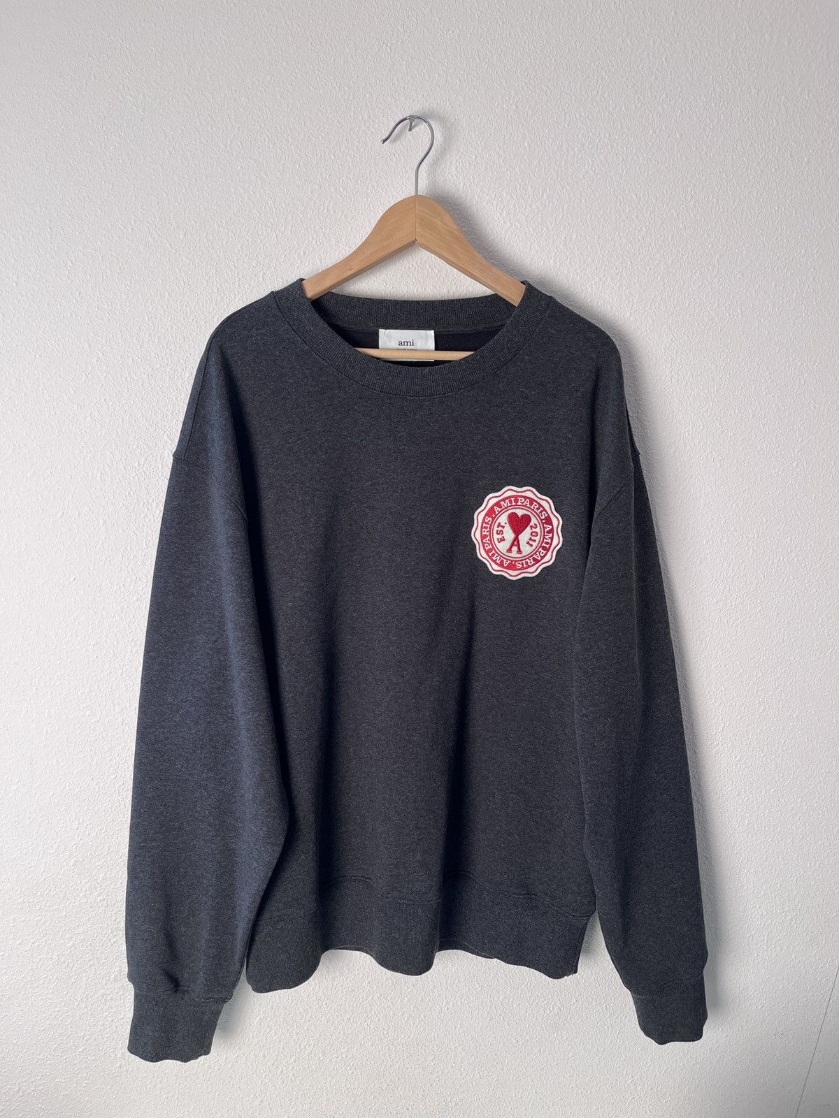 image of Ami ‘Ami Paris’ Crewneck Sweater in Grey, Men's (Size XL)