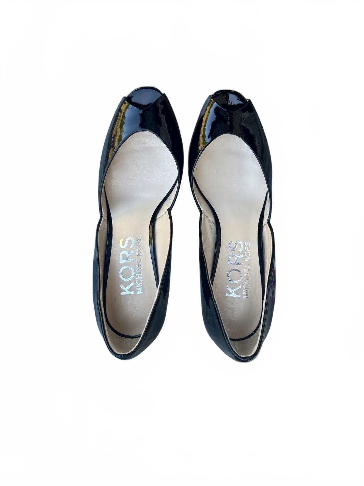 Michael Kors MICHAEL KORS Black Patent Leather Peep-Toe Wedge Heels Size US 6.5 / IT 36.5 - 5 Thumbnail