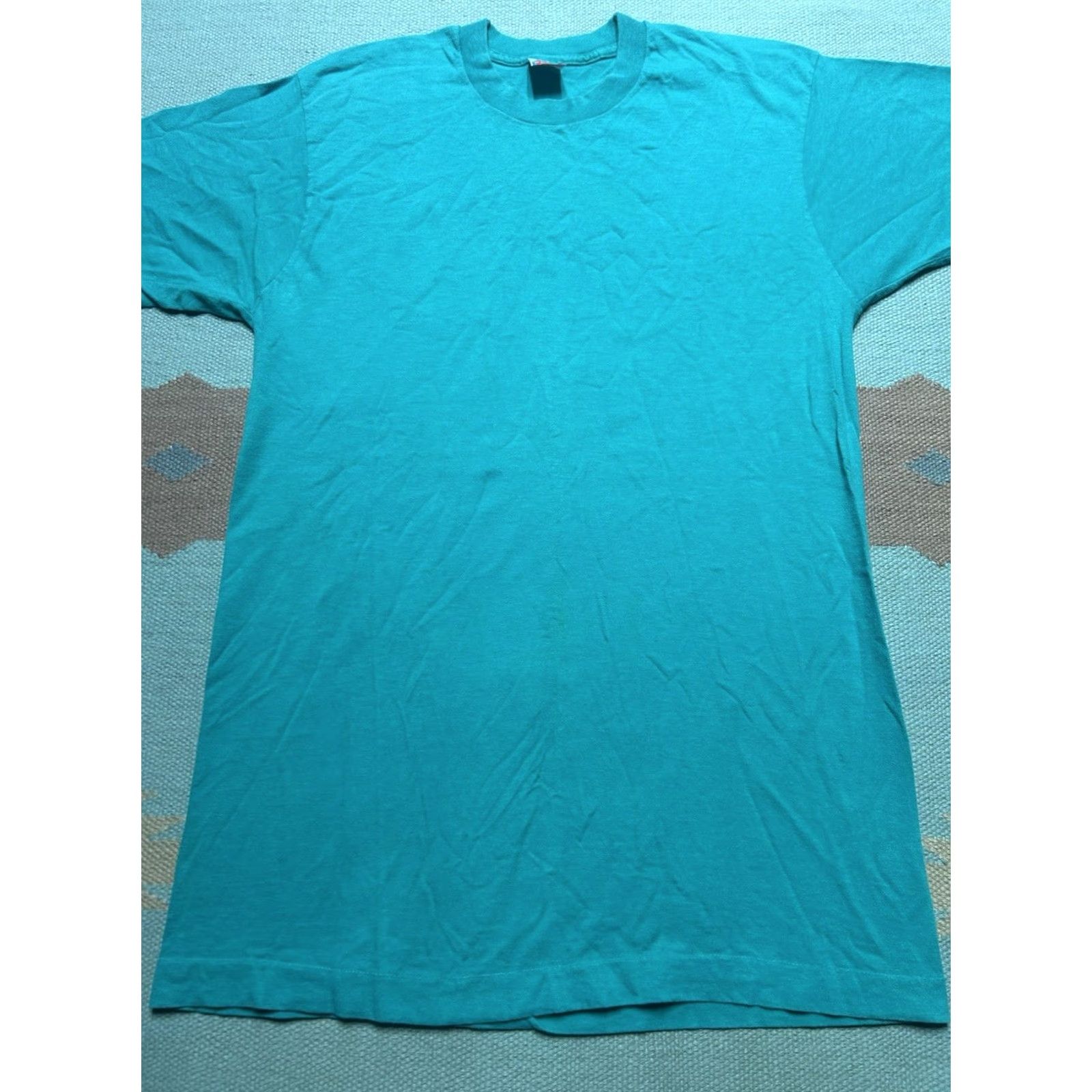 Fruit Of The Loom VINTAGE 90s Fruit of the Loom T-Shirt Teal Turquoise Cotton Large Men Mens Blue Regular Shirt Size US L / EU 52-54 / 3 - 2 Thumbnail
