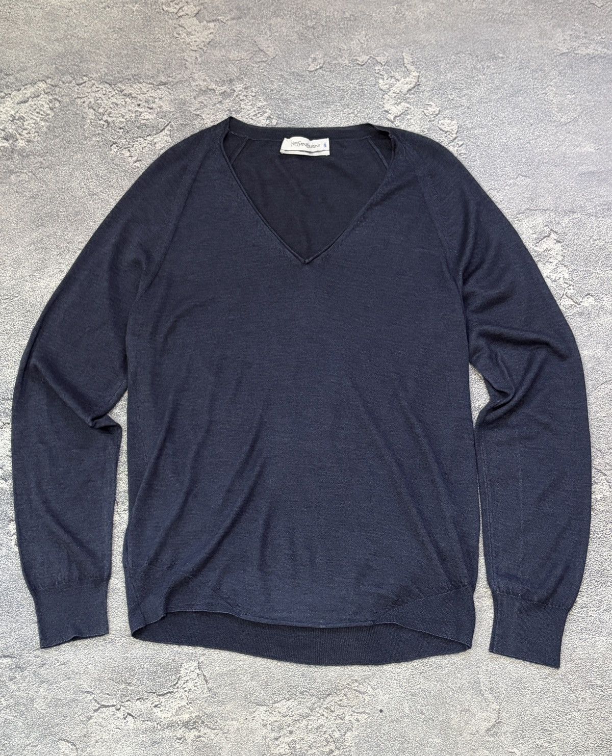 Yves Saint Laurent Yves Saint Laurent YSL Cashmere Silk V-Neck Sweater Navy XL Size US XL / EU 56 / 4 - 3 Thumbnail