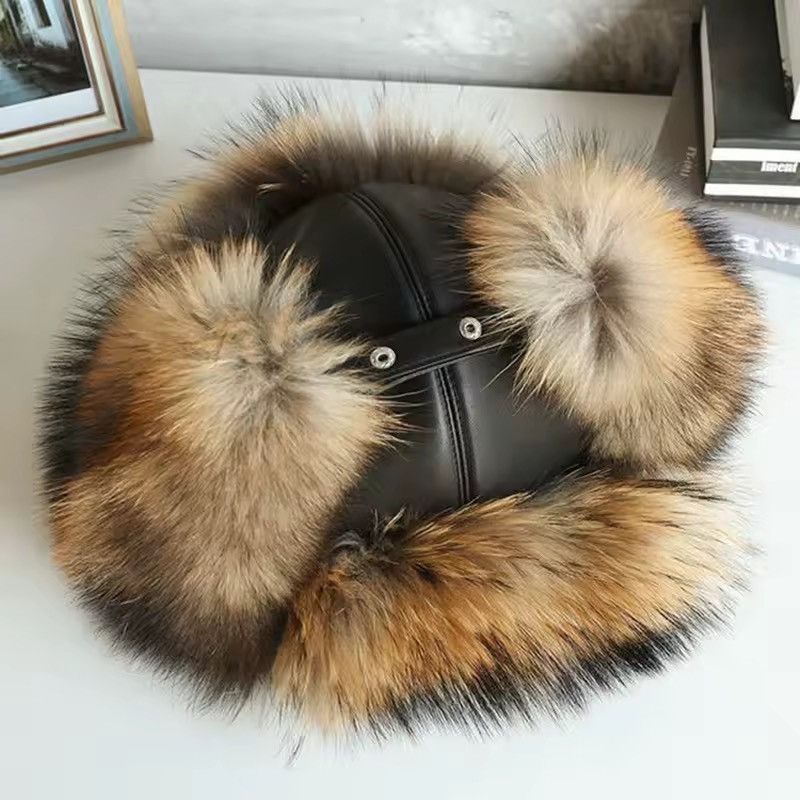 Other Real Raccoon Fur Natural Winter Russian Ushanka Trapper Hat Size ONE SIZE - 5 Thumbnail