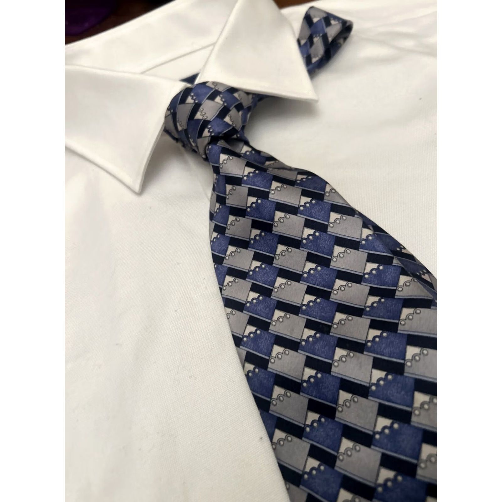 Vintage Principe Tie Geometric 100% Silk Black Gray Mens Neck Tie EUC Made in Italy Size ONE SIZE - 2 Thumbnail