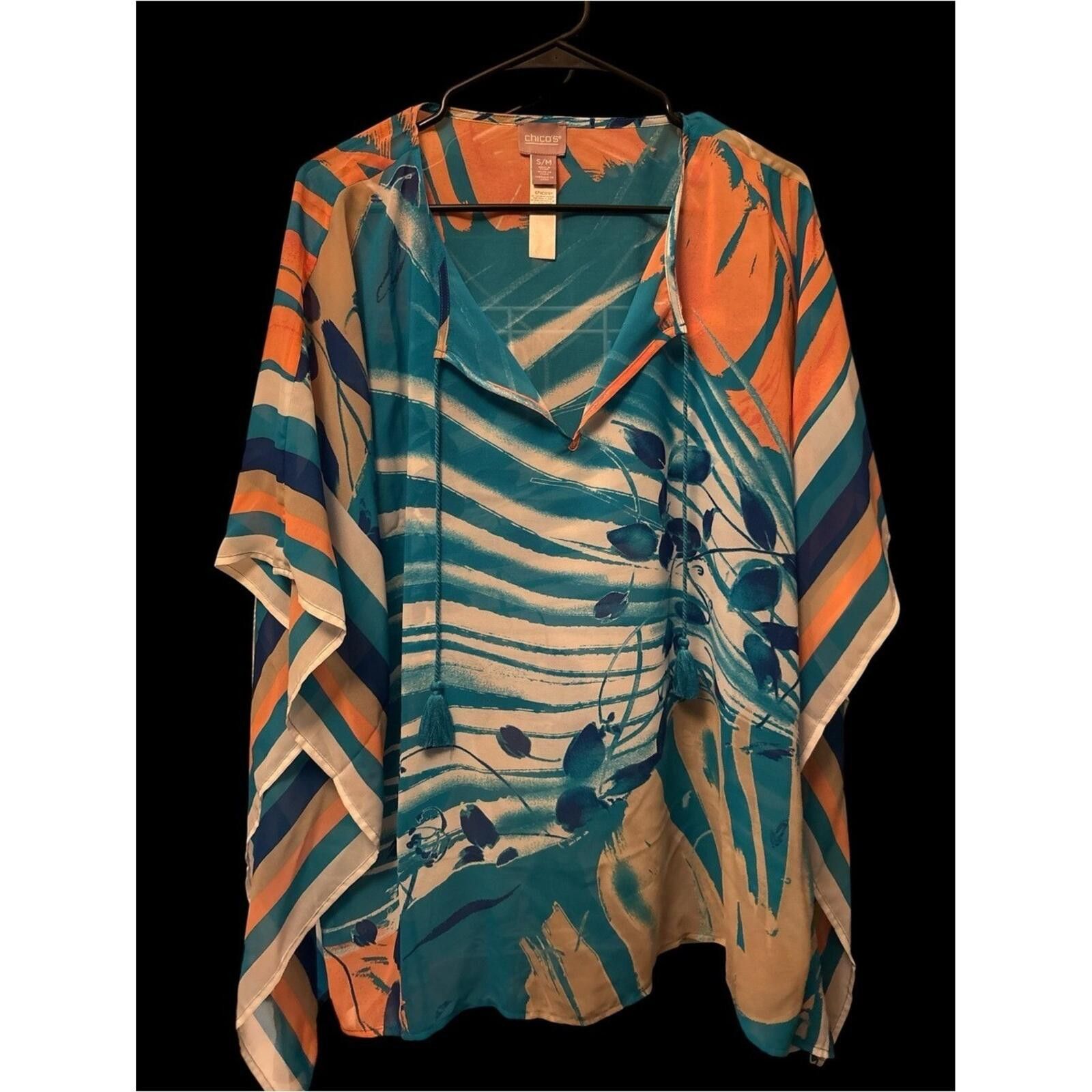 Chicos Chico's Teal, Orange & Cream Printed Swim Coverup Tunic Size ONE SIZE - 1 Thumbnail