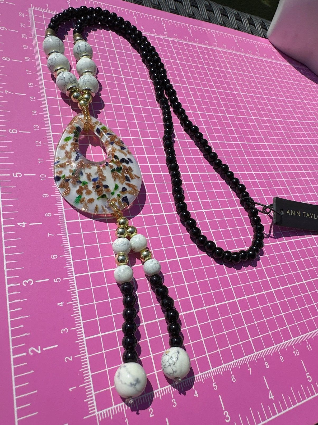 Designer ANN TAYLOR white teardrop pendant sparking long necklace Size ONE SIZE - 3 Thumbnail