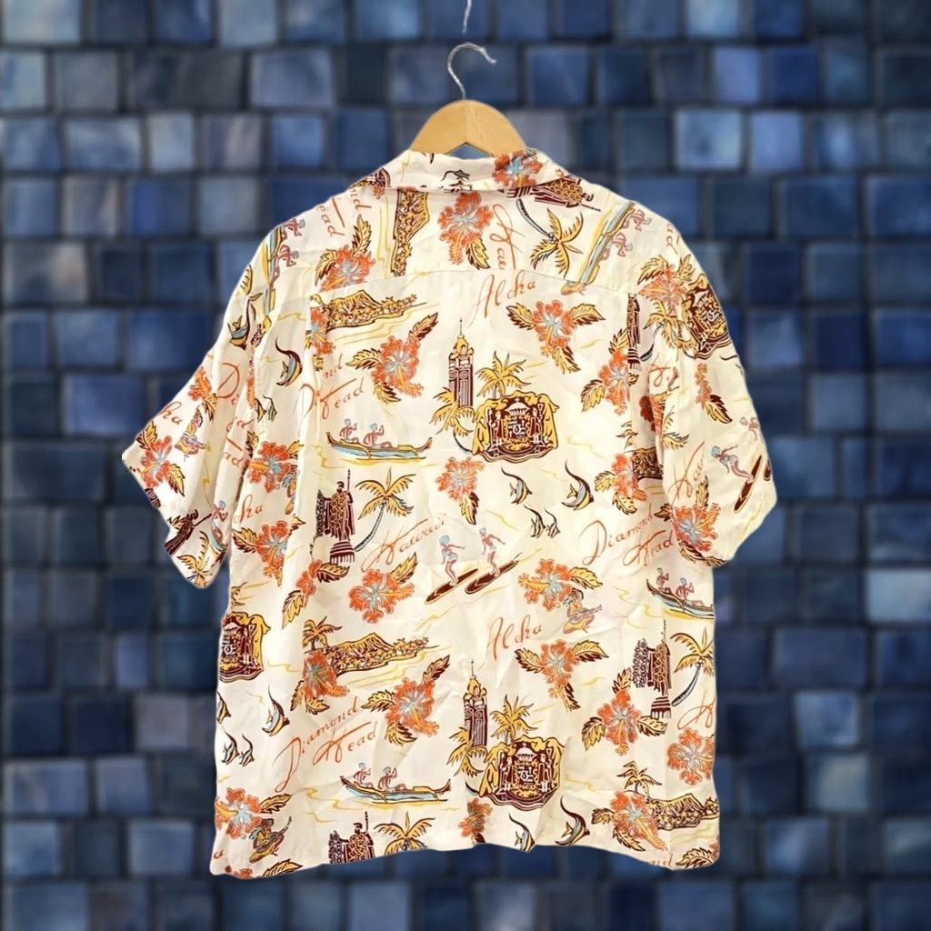 Sun Surf SUN SURF Aloha Shirt Mens XL White Rayon All-Over Print Palm Trees Surfing Casual Travel Hawaiian Size US XL / EU 56 / 4 - 1 Thumbnail