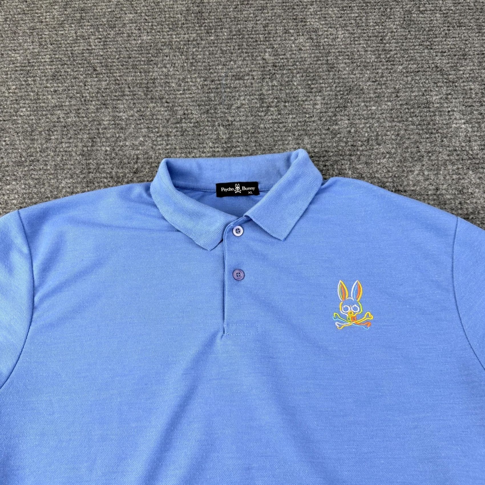 Psycho Bunny Psycho Bunny Polo Shirt Mens XL Blue Solid Cotton Poly Pique Knit Logo Casual Size US XL / EU 56 / 4 - 3 Thumbnail