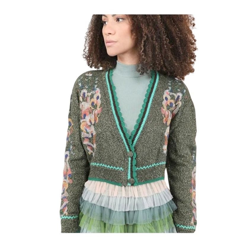 Other Anthropologie Blank London Olive Green Embroidered Cardigan Size XS / US 0-2 / IT 36-38 - 2 Thumbnail