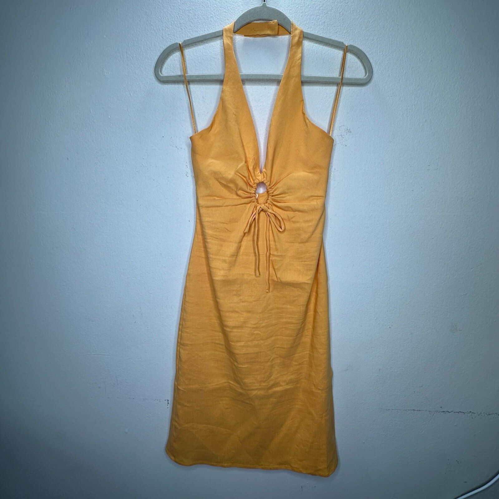 Zara Zara Yellow Halter V-Neck Dress O-Ring Cutout Open Back S Size S / US 4 / IT 40 - 5 Thumbnail