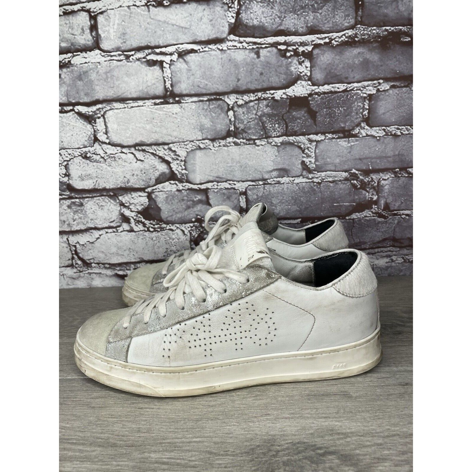 P448 P448 White Leather Gray Suede Silver Glitter Low Top Sneaker Size US 9.5 / IT 39.5 - 16 Thumbnail