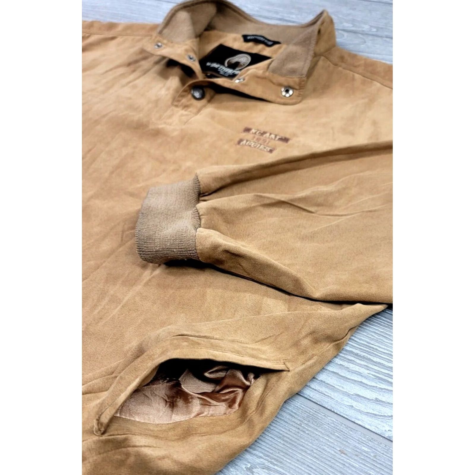 Weatherproof Weatherproof Mens Pullover Jacket 1/4 Snap Faux Suede Brown L Bomber Style Jacket Mens Size US L / EU 52-54 / 3 - 5 Thumbnail