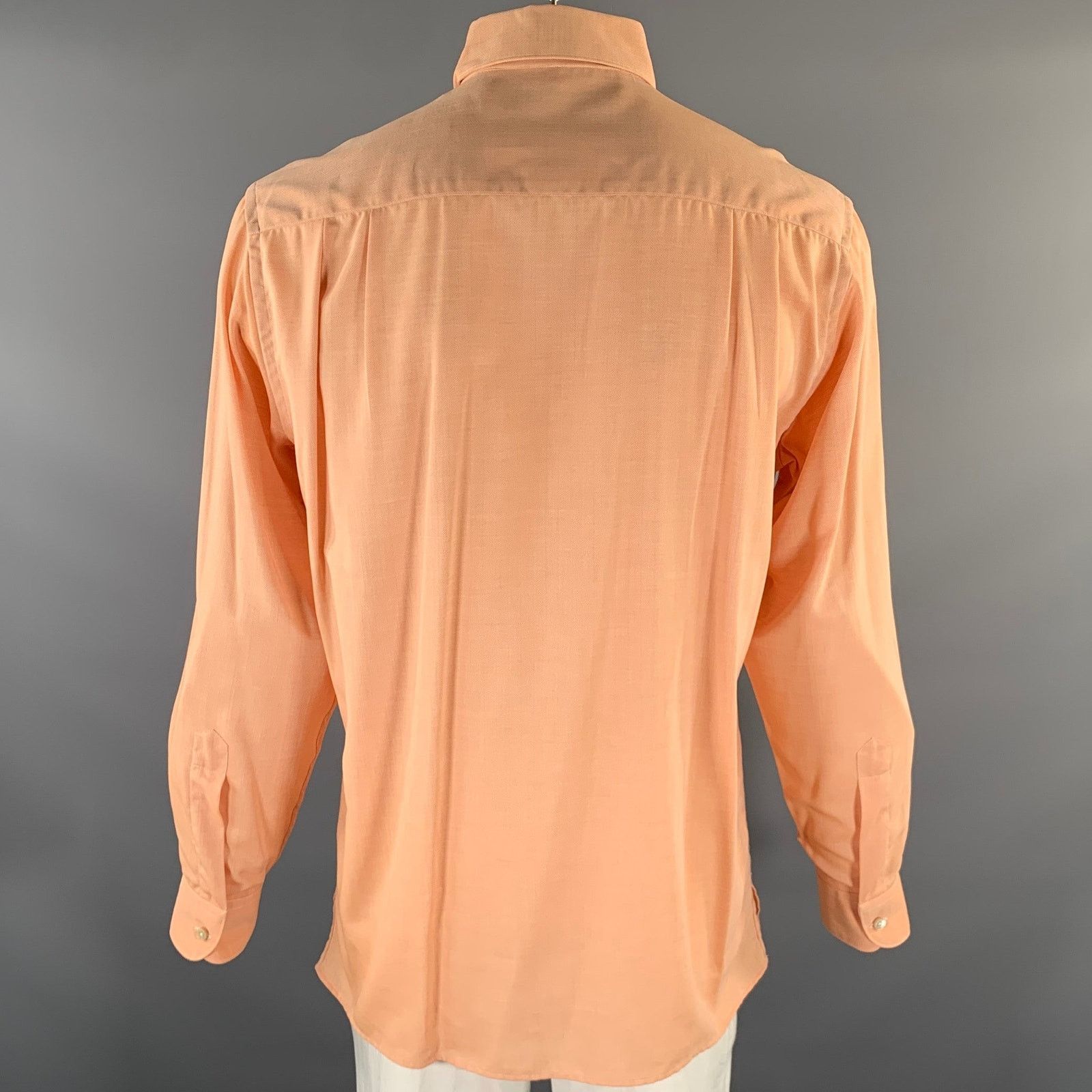 Ermenegildo Zegna ERMENEGILDO ZEGNA L Orange Herringbone Cotton Button Down LS Size US L / EU 52-54 / 3 - 4 Thumbnail