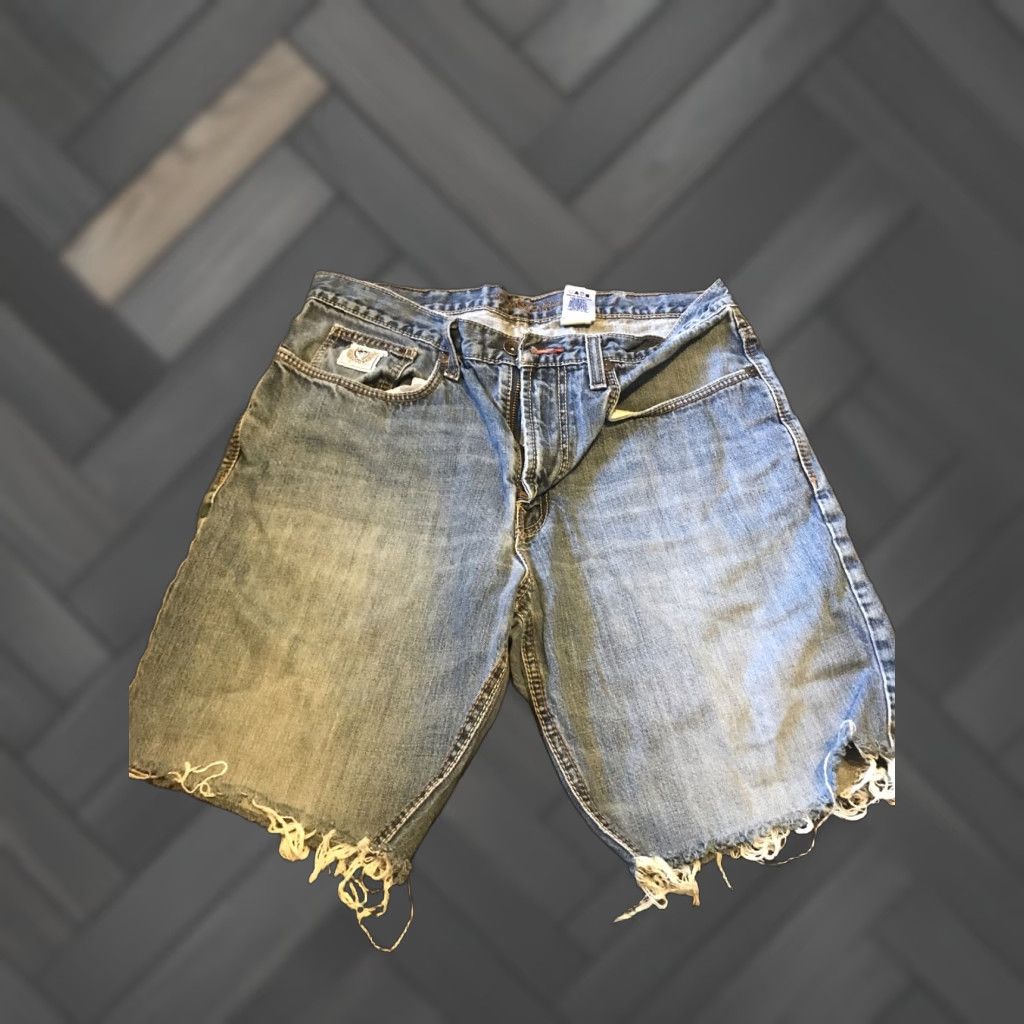 Denime Cinch Denim Shorts Mens 36 Blue Cut Off 10 In Inseam 5-Pocket Logo Raw Hem Casual Western Size US 36 / EU 52 - 1 Thumbnail