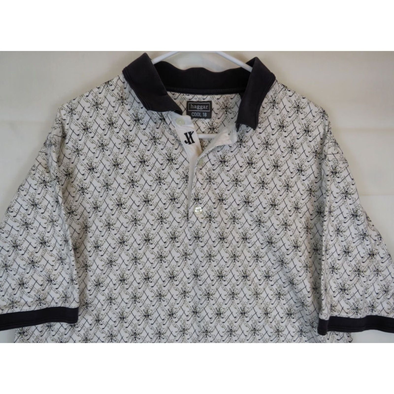 Haggar Hagger Cool 18 Golf Polo Shirt Mens L Vintage All Over Print bag Club ball Size US L / EU 52-54 / 3 - 3 Thumbnail