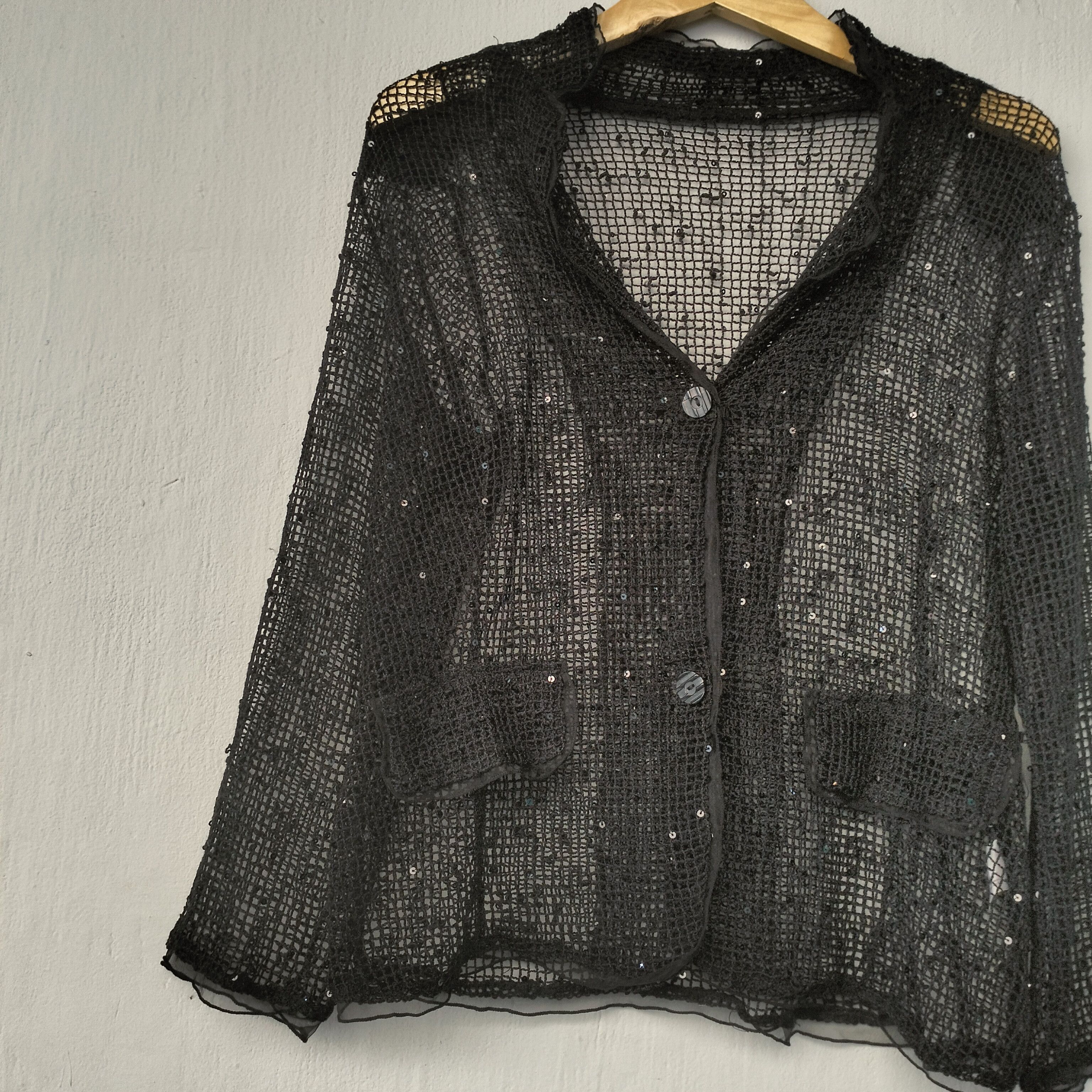 Japanese Brand Black Mesh cardigan Size M / US 6-8 / IT 42-44 - 3 Thumbnail