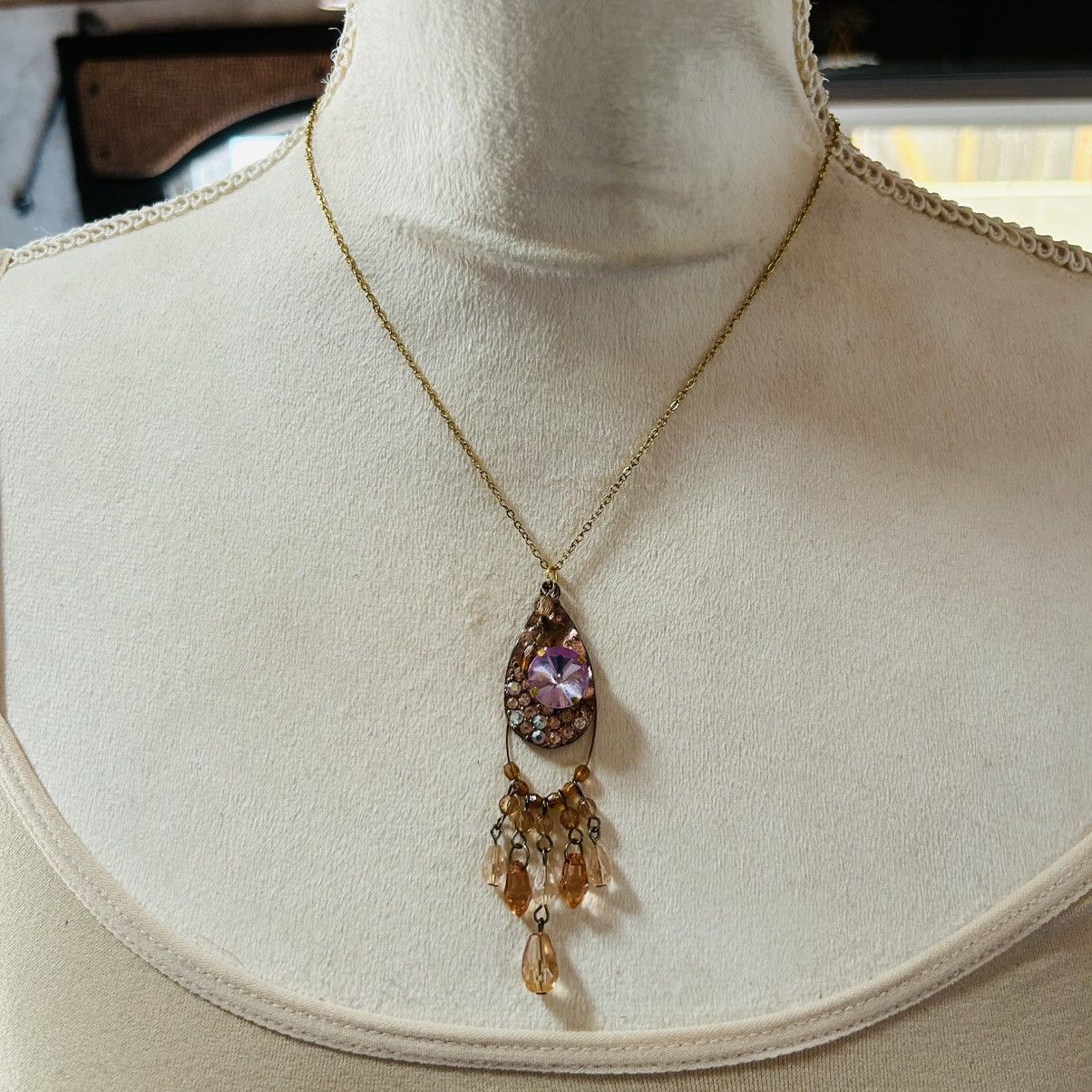 Handmade Handcrafted copper plated glass stone chandelier necklace Size ONE SIZE - 2 Thumbnail