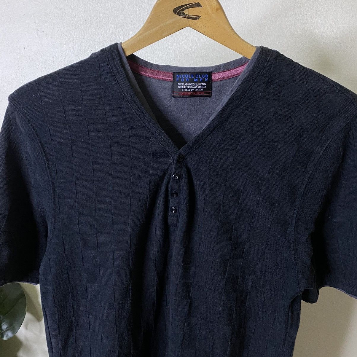 Nicole Club Nicole Club For Men Checkered Double Layer V Neck T Shirt Size US M / EU 48-50 / 2 - 2 Thumbnail