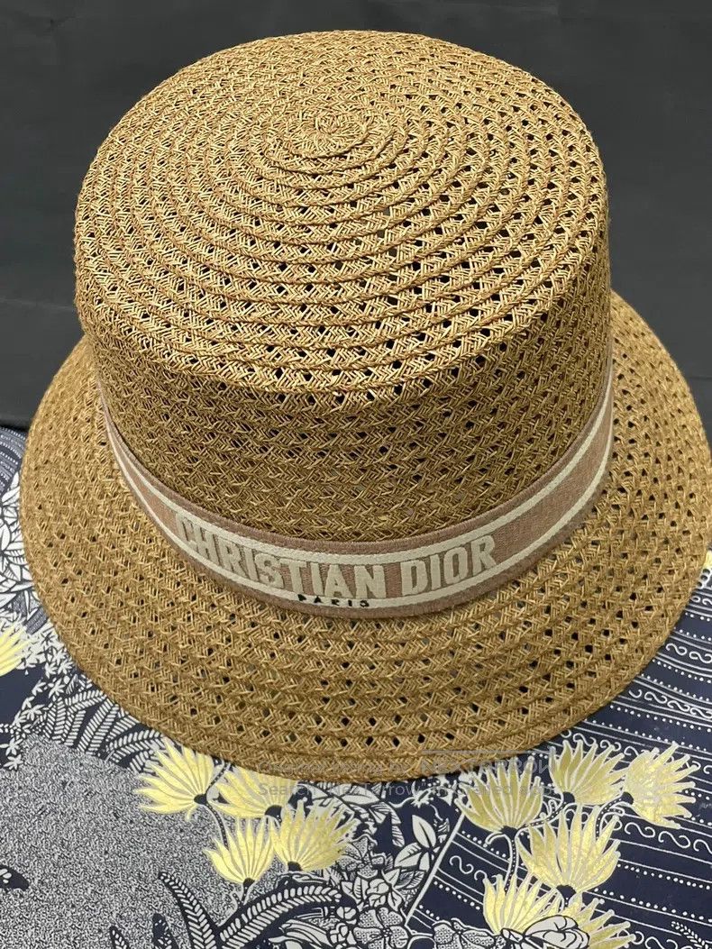 Dior Dior Size59 Pink embroidered letter webbing woven straw hat Size ONE SIZE - 1 Thumbnail