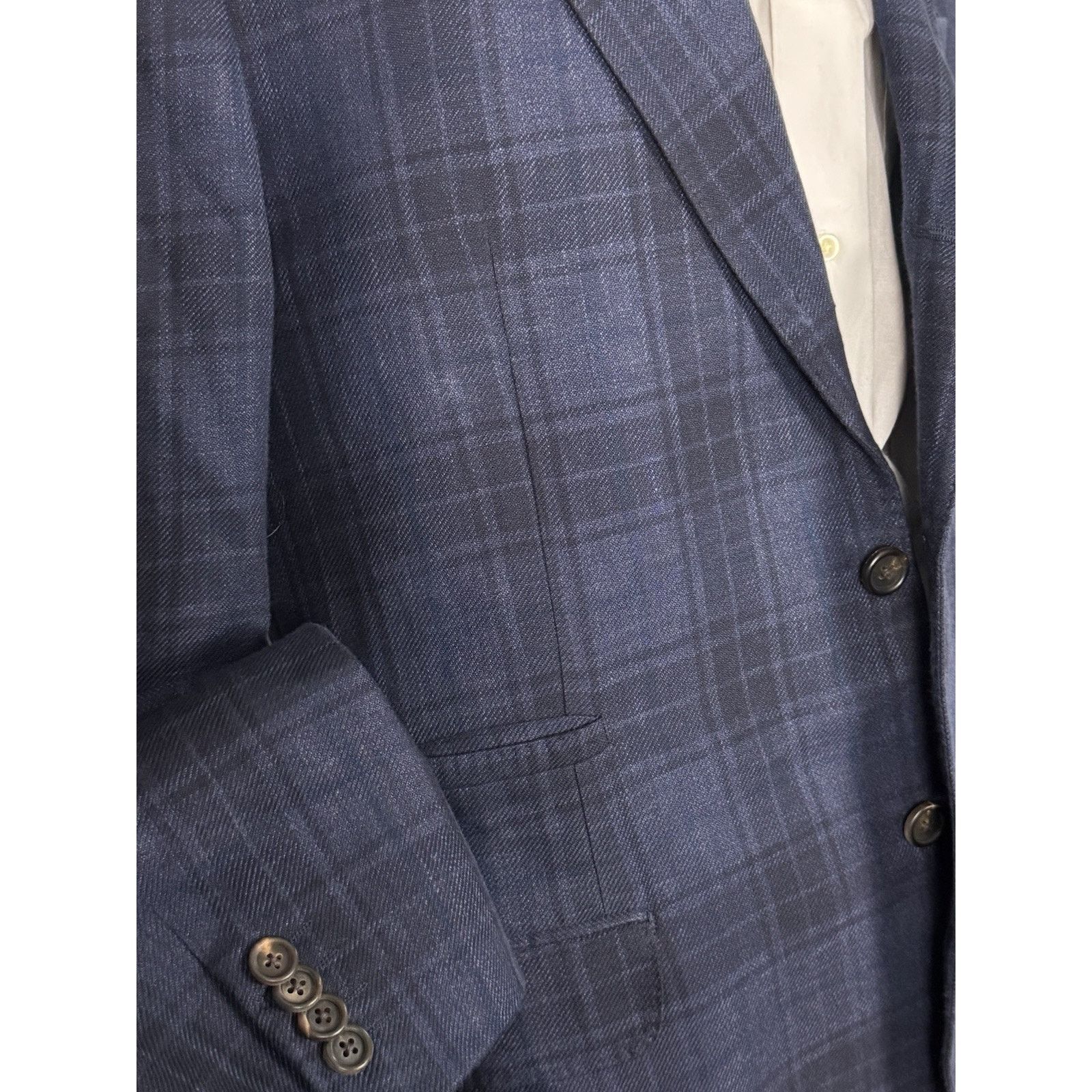 Brunello Cucinelli Brunello Cucinelli Navy Blue Plaid Sportcoat Blazer 54/ 42US Size 44R - 4 Thumbnail