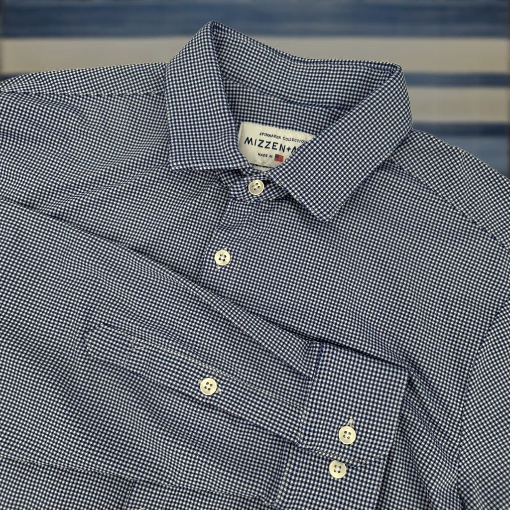 Mizzen+Main Mizzen+Main Spinnaker Shirt Gingham Trim Fit Navy White Button-Up Long Sleeve Mens XL Size US XL / EU 56 / 4 - 1 Thumbnail
