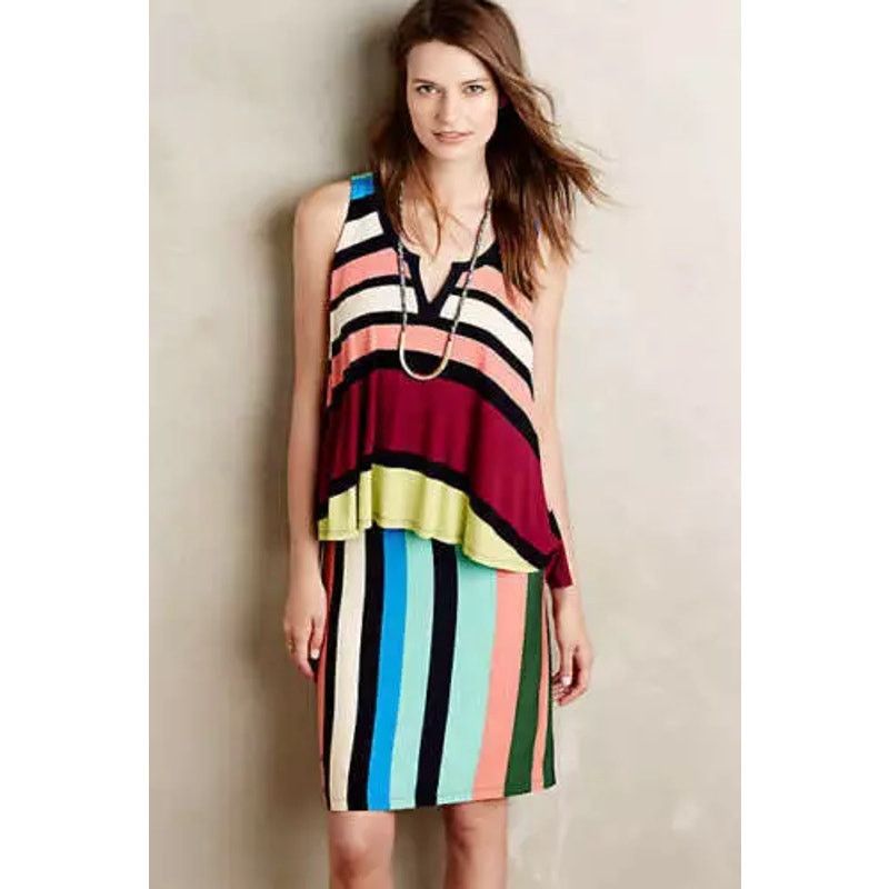 Anthropologie New Anthropologie Layered Davina Dress by Maeve STRIPED $128 Size S / US 4 / IT 40 - 1 Thumbnail