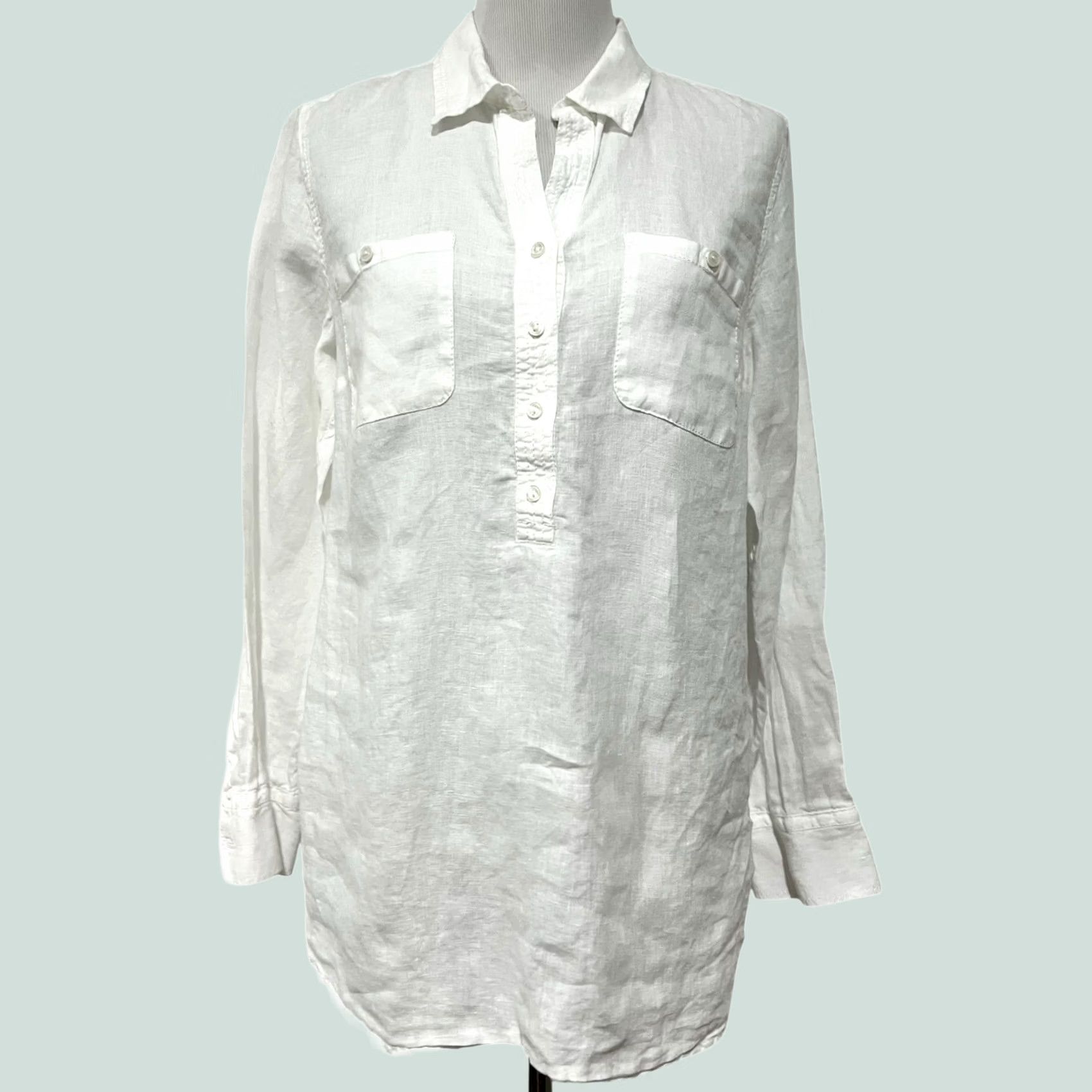 Talbots VINTAGE Talbots Women’s Linen Camp Shirt White Popover Pockets Long Sleeve European Sz L Size L / US 10 / IT 46 - 1 Thumbnail