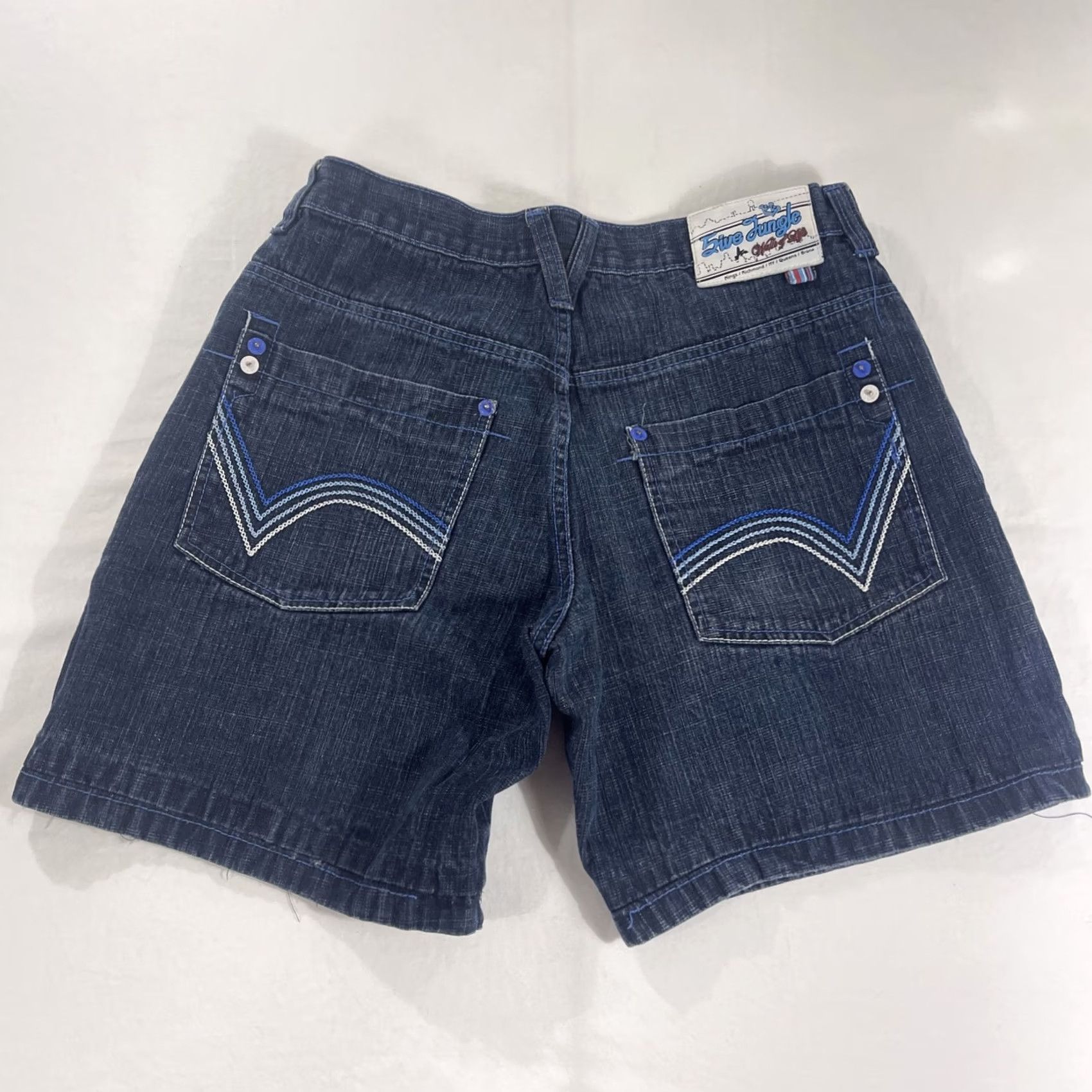 CO VINTAGE 5ive Jungle & Co Mens 34 Jean Shorts Baggy Skater Grunge Y2K Hip Hop Denim Blue 90s Pockets Shorts Mens 34in inseam 8in Size US 34 / EU 50 - 2 Thumbnail