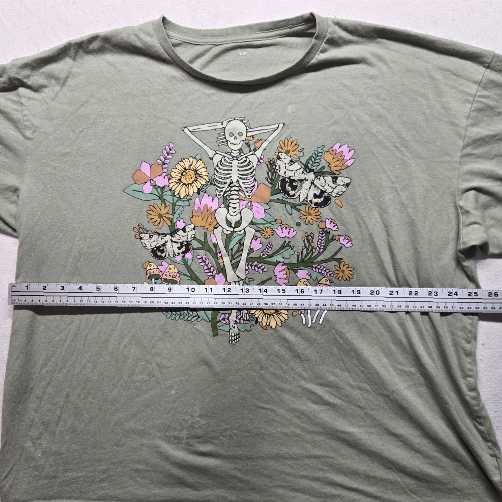 Vintage Floral Skeleton Funny Halloween Green Tee T-Shirt Adult Women's 3XL Green Shirt Halloween Graphic Tee Girls Womens Mens Size XXL / US 16-18 / IT 52-54 - 4 Thumbnail