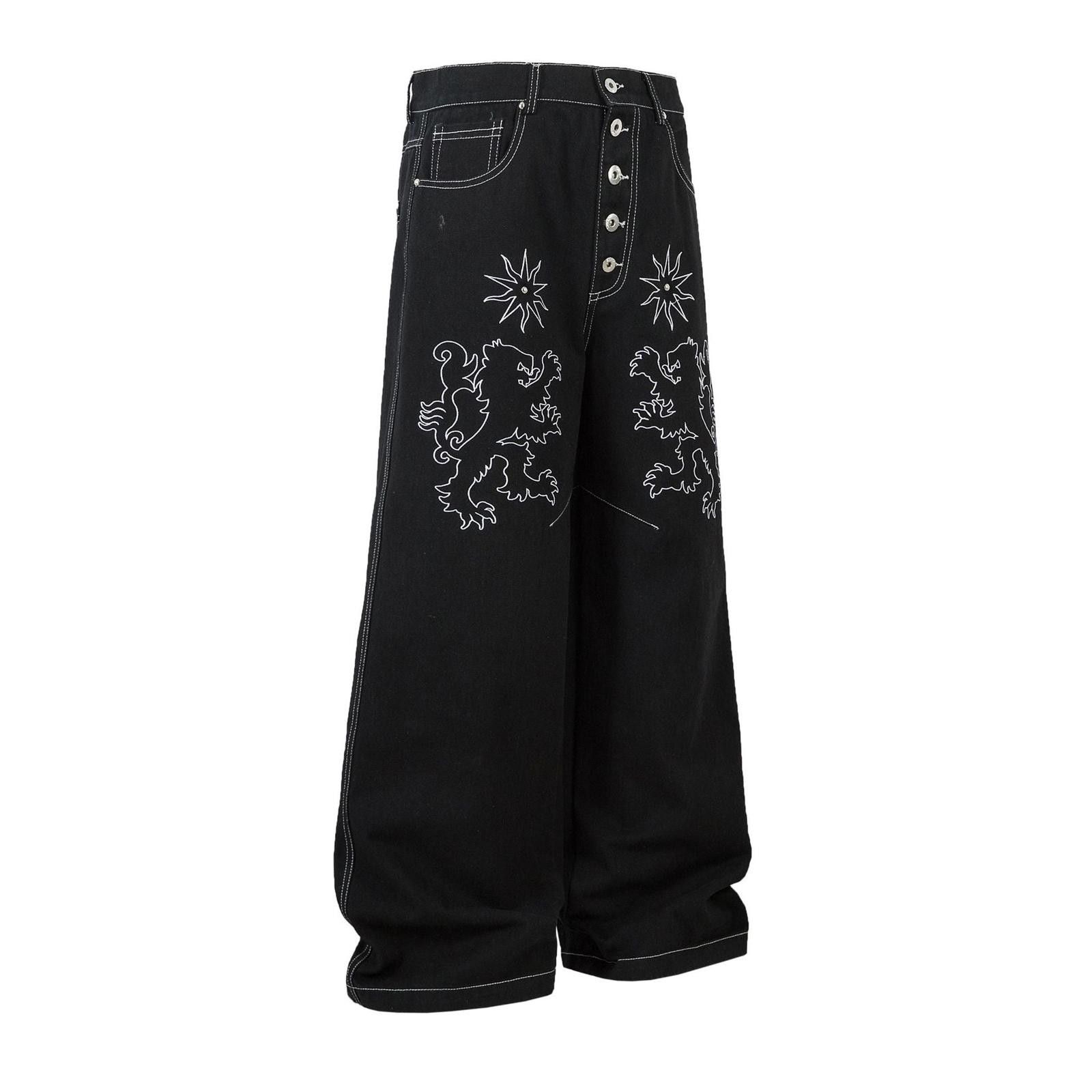 Japanese Brand Black Embroidered Wide-Leg Denim - Celestial Dragon Size US 32 / EU 48 - 2 Thumbnail
