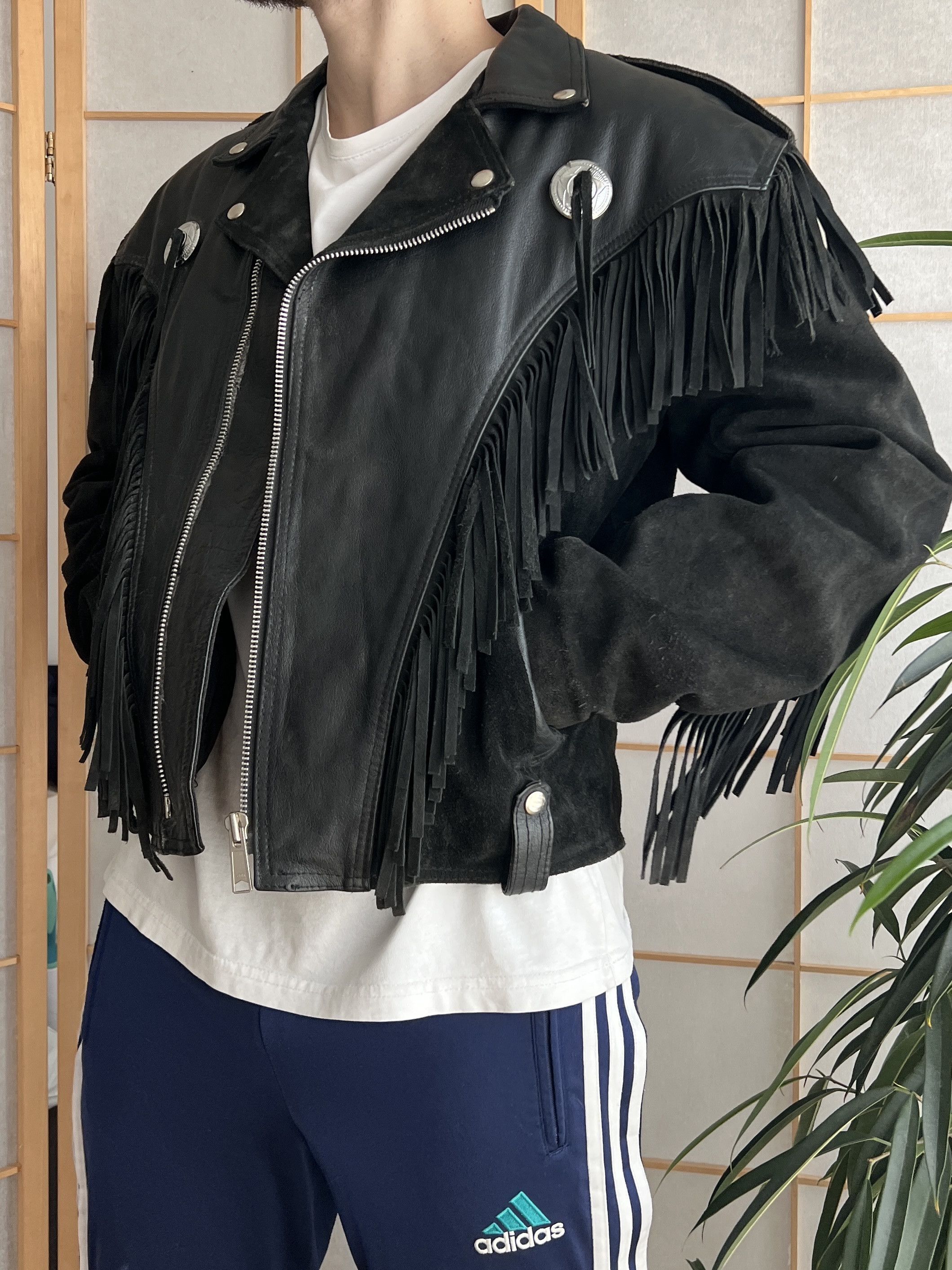 Other CRAZY Cowboy core vintage 90s cropped leather jacket bomber Size US L / EU 52-54 / 3 - 18 Thumbnail
