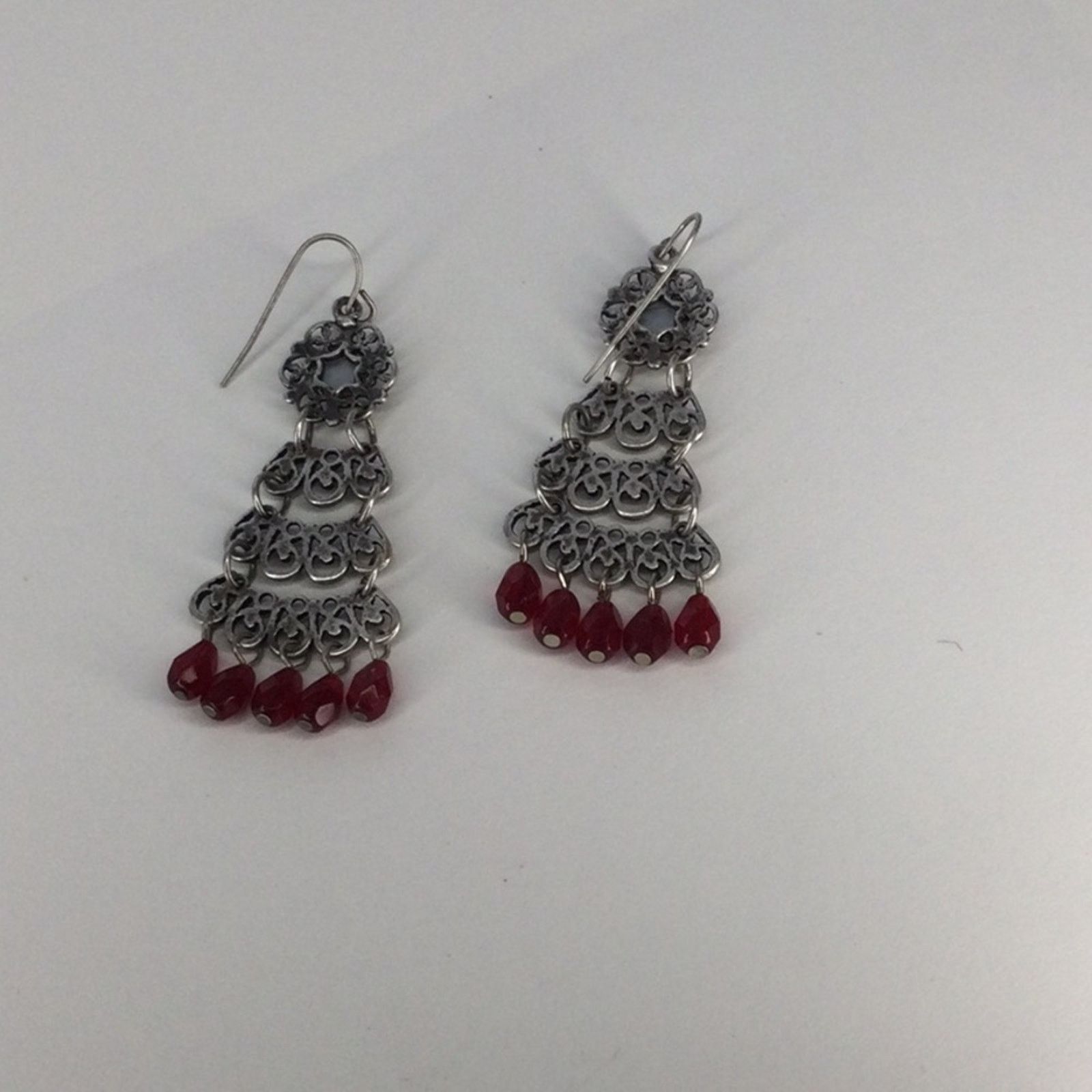 Other Retro 1990's Silver Tone Garnet Bead Chandelier Earrings Size ONE SIZE - 15 Thumbnail