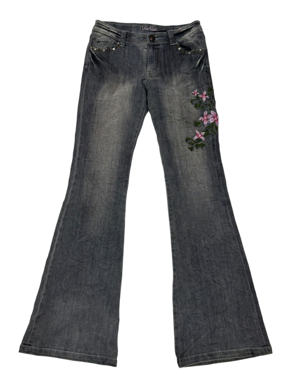 Tornado Mart Flare Jeans Viva Presto Embroidery Faded Black Bootcut Jeans Size US 28 / EU 44 - 1 Thumbnail