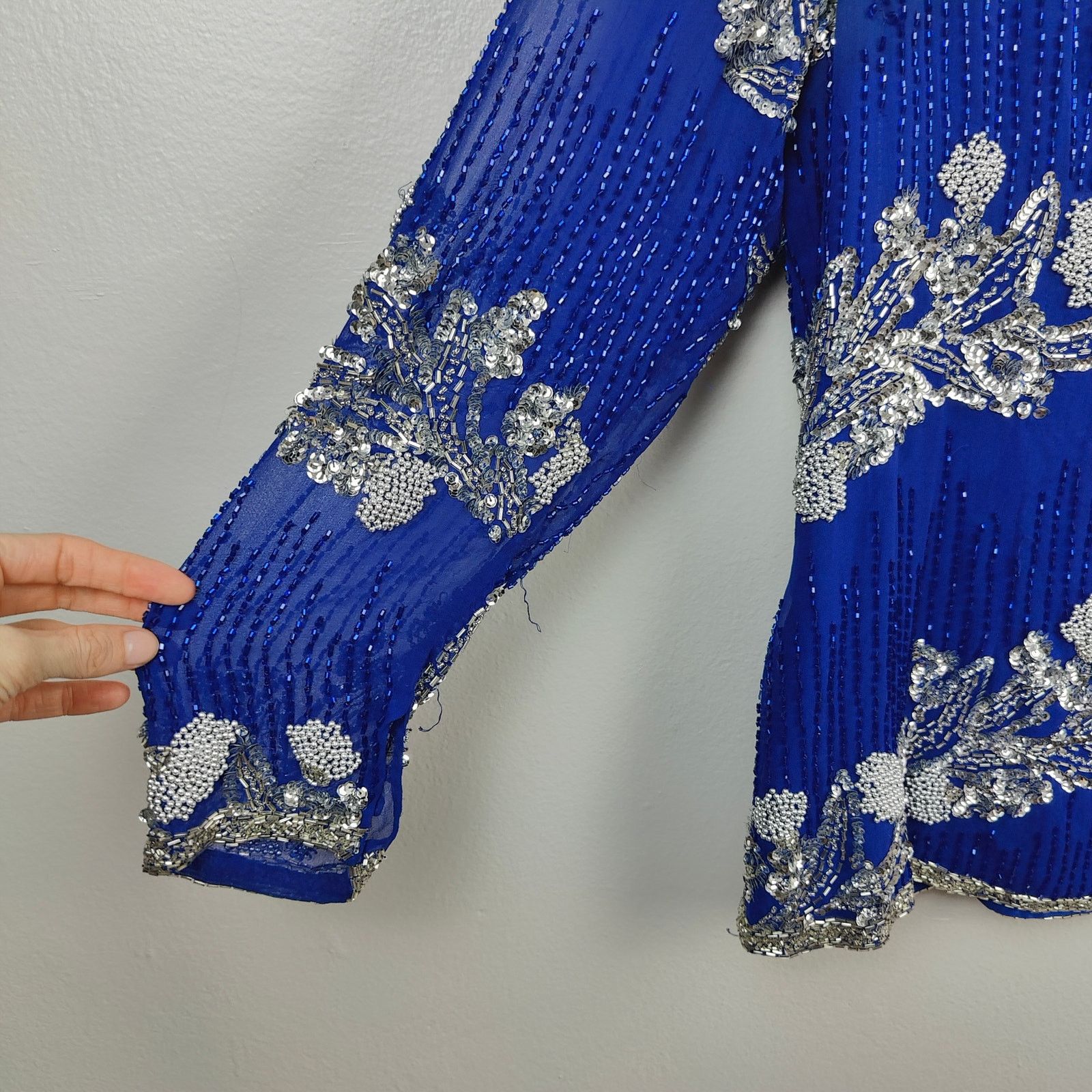 Other Vintage Nite Line I.Magnin Silk Beaded Top Womens 14 Blue Size XL / US 12-14 / IT 48-50 - 4 Thumbnail