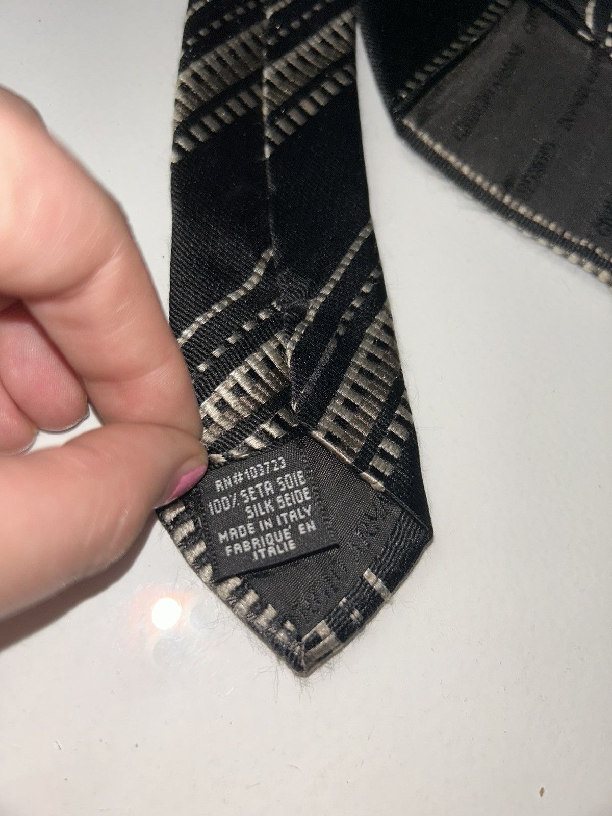 Giorgio Armani Georgio Armani Black &Silver Striped Men's Silk Tie Size ONE SIZE - 9 Thumbnail