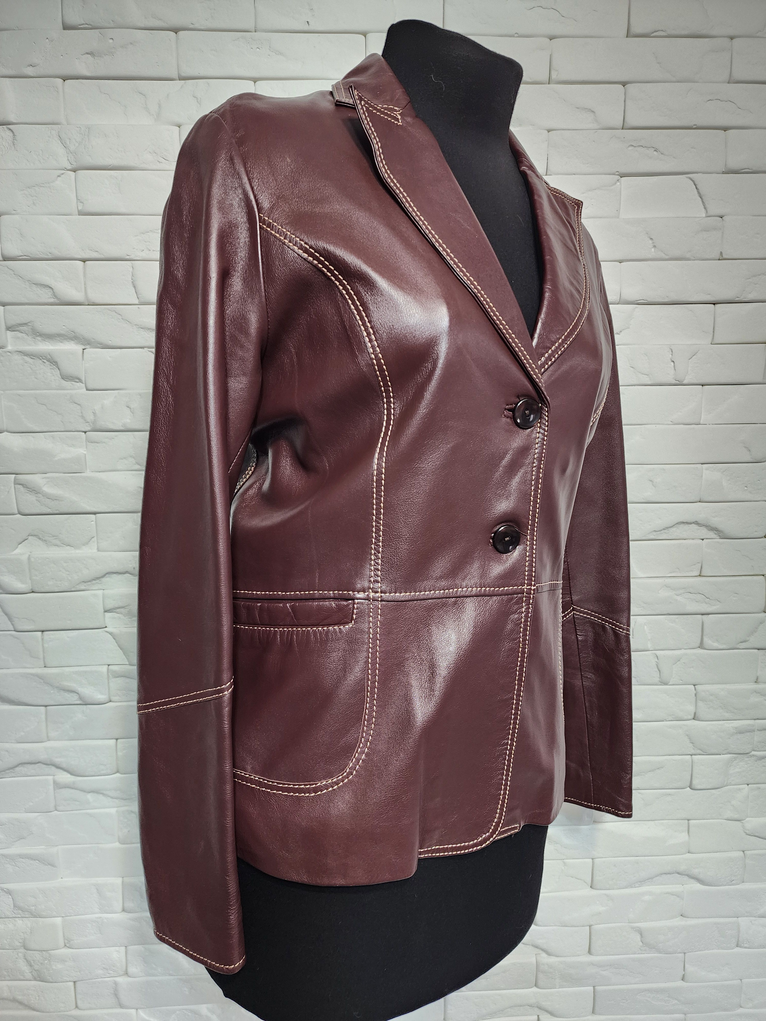 Other Brown Leather Jacket: Women's Button-Up with Pockets Size L / US 10 / IT 46 - 3 Thumbnail