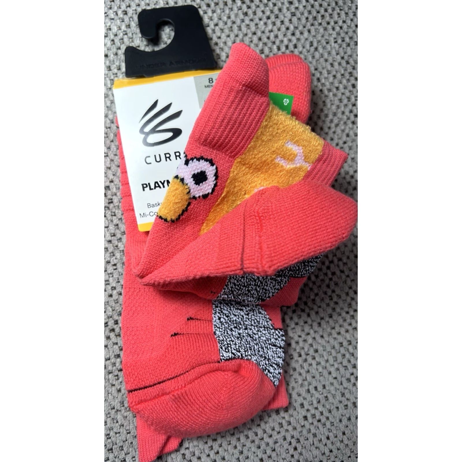 Under Armour Under Armour Curry Playmaker SESAME STREET Elmo Socks Men's 8-12 Crew Cushioned Moisture Wicking Coral 1 Pair Size ONE SIZE - 3 Thumbnail