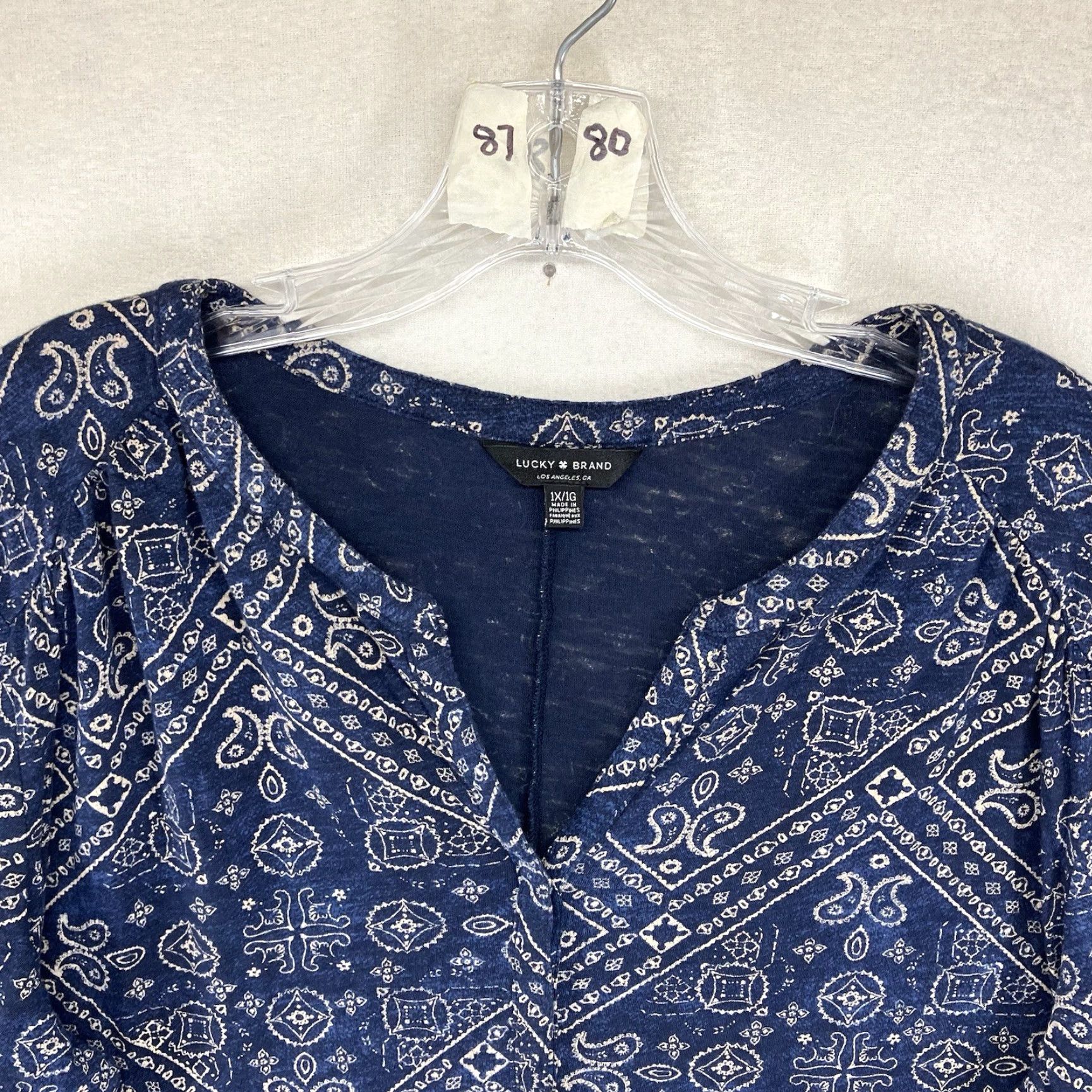 Lucky Brand Lucky Brand Women's Plus Size Blouse 1X Boho Paisley V-Neck Puff Sleeve Cotton Modal Summer Fall Spring Winter Size XL / US 12-14 / IT 48-50 - 4 Thumbnail