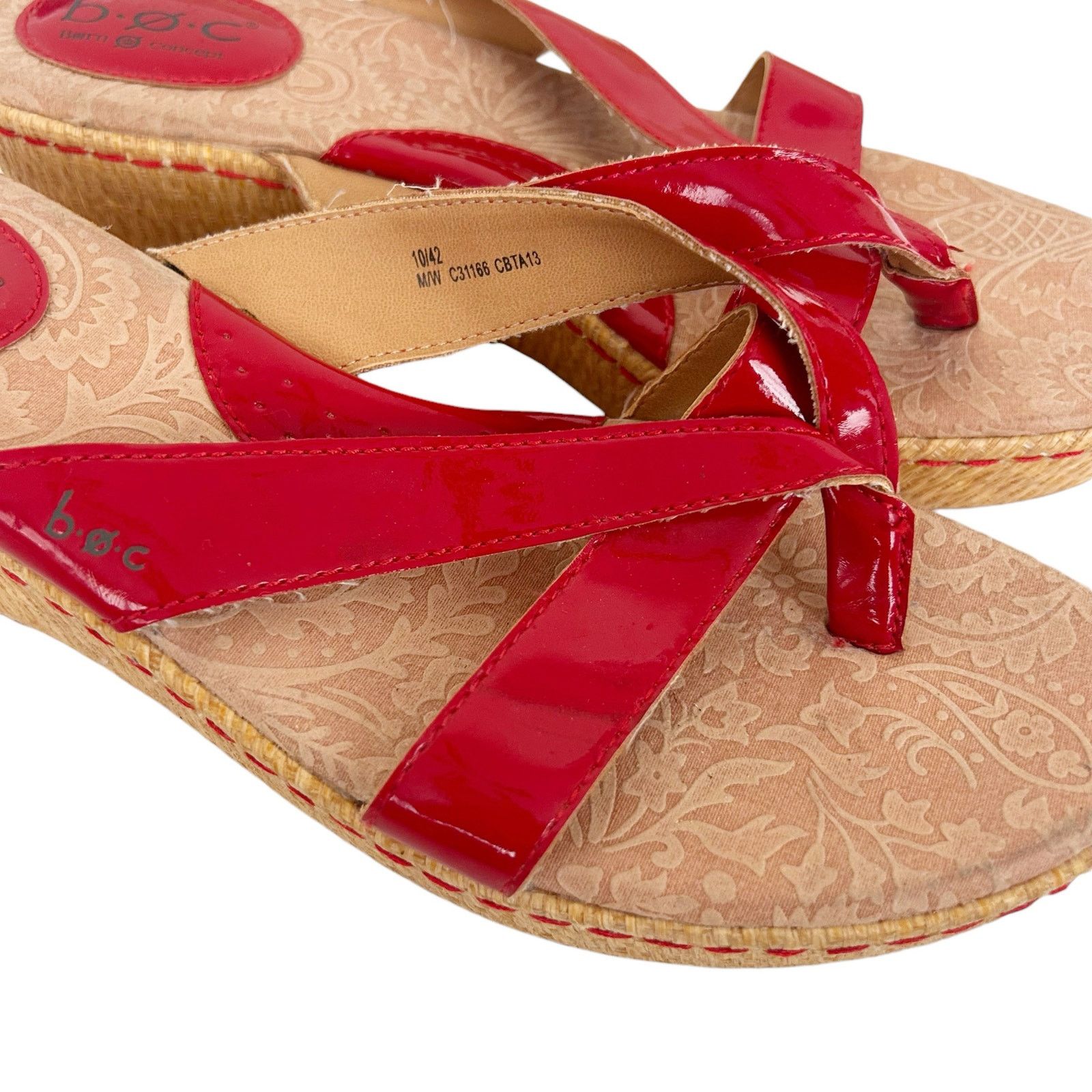 Boc BOC Red Patent Leather Cork Wedge Sandals Sz 10 Size US 10 / IT 40 - 5 Thumbnail