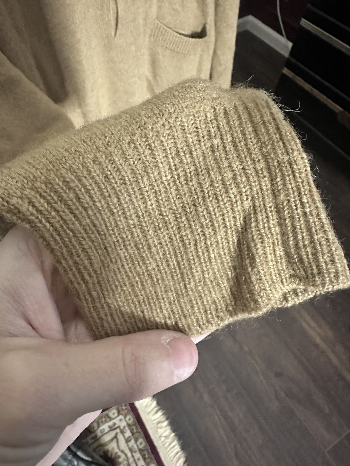 Other HERMES (?) camel/alpaca elbow patch polo sweater beige knit Size US L / EU 52-54 / 3 - 4 Thumbnail