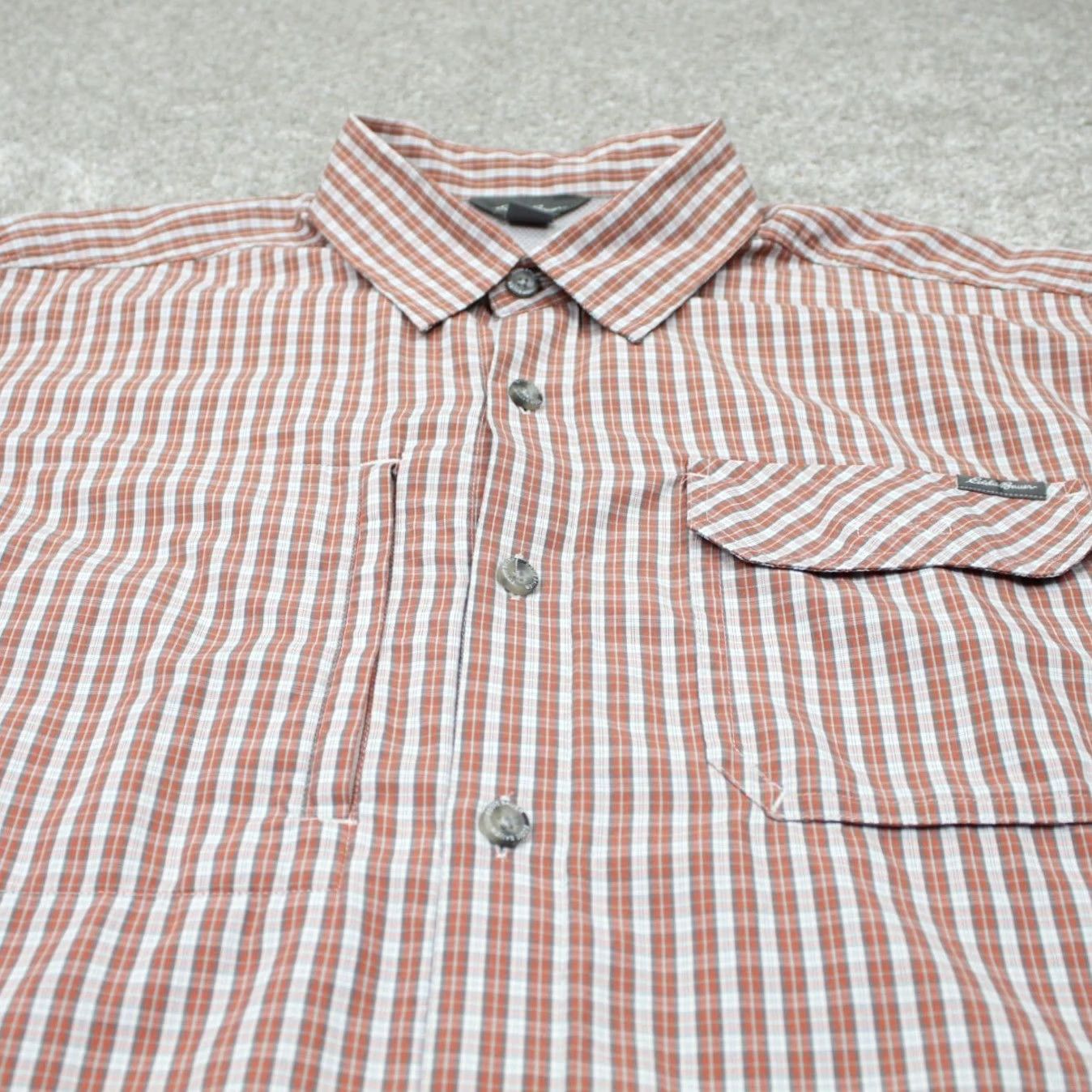 Eddie Bauer Eddie Bauer Button-Up Shirt Mens Large Orange/Gray Plaid S/S Cotton/Polyester Travex Casual Size US L / EU 52-54 / 3 - 5 Thumbnail