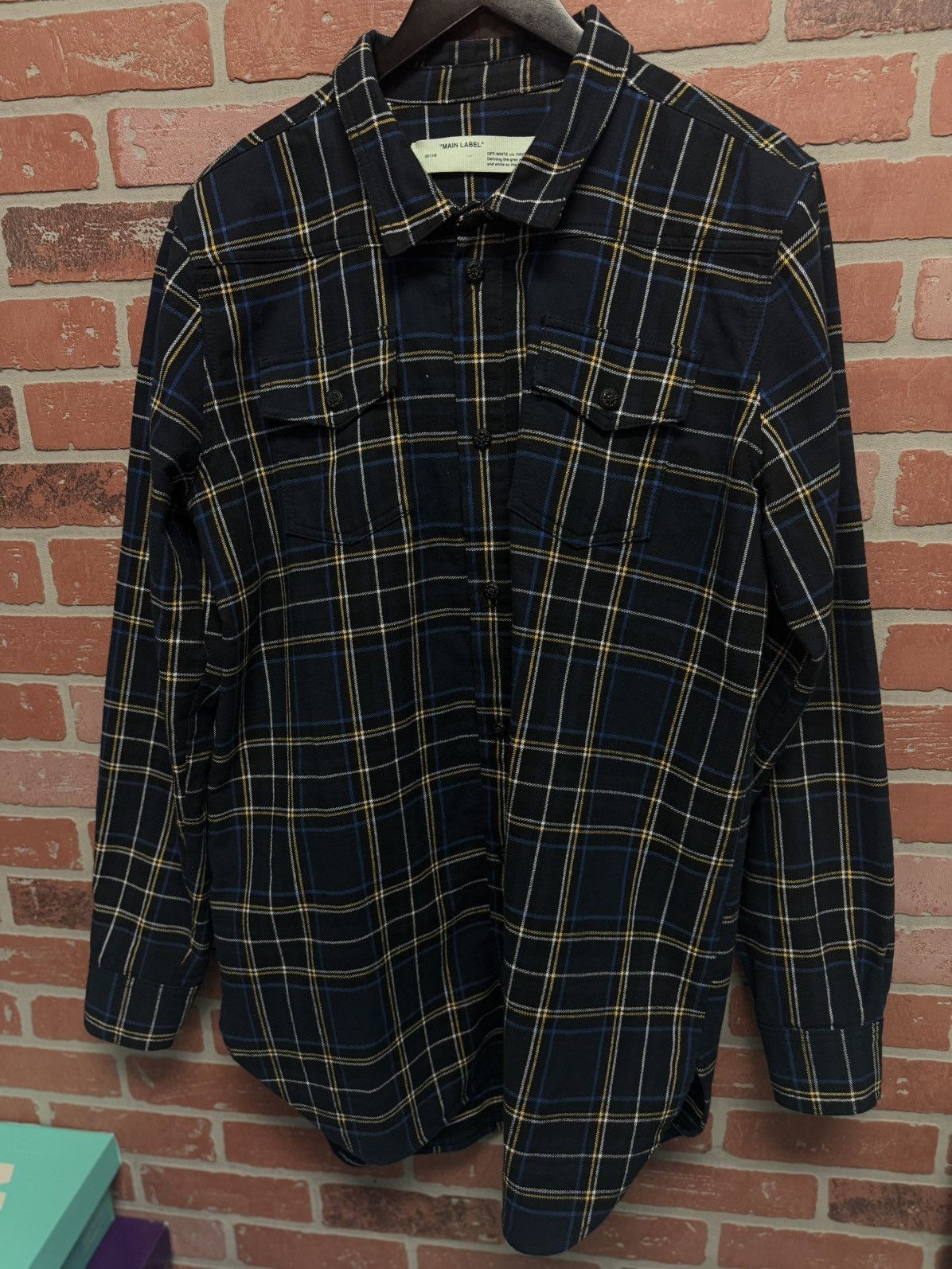 Off-White Off White Flannel Size XL Button Up Blue Yellow Size US XL / EU 56 / 4 - 3 Thumbnail