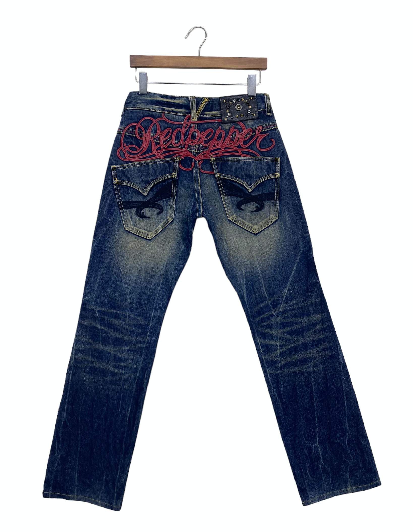image of Rockers Red Pepper Jeans Embroided Floral Jeans Distressed Jeans in Blue, Men's (Size 28)