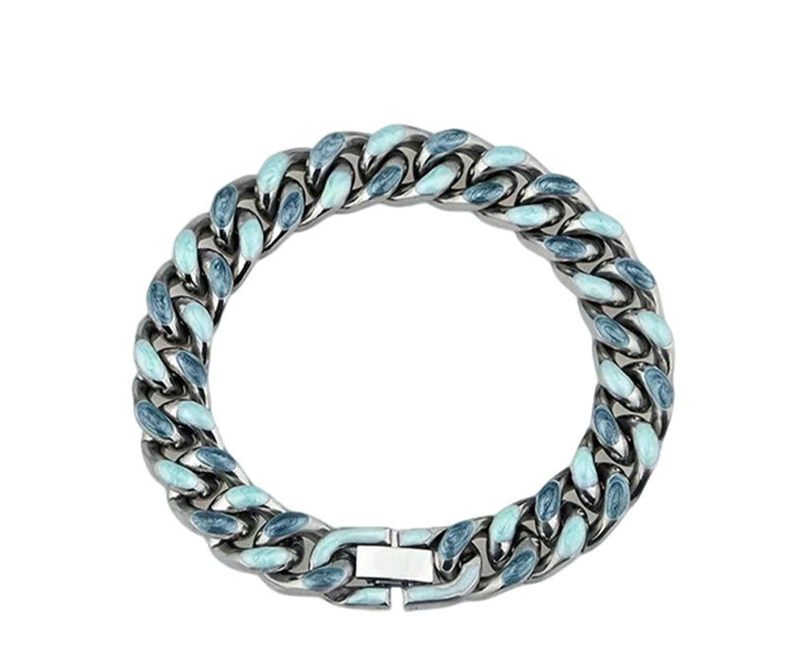 Japanese Brand Silver Blue Chain Link Bracelet, Chunky Metal Bracelet Size ONE SIZE - 4 Thumbnail