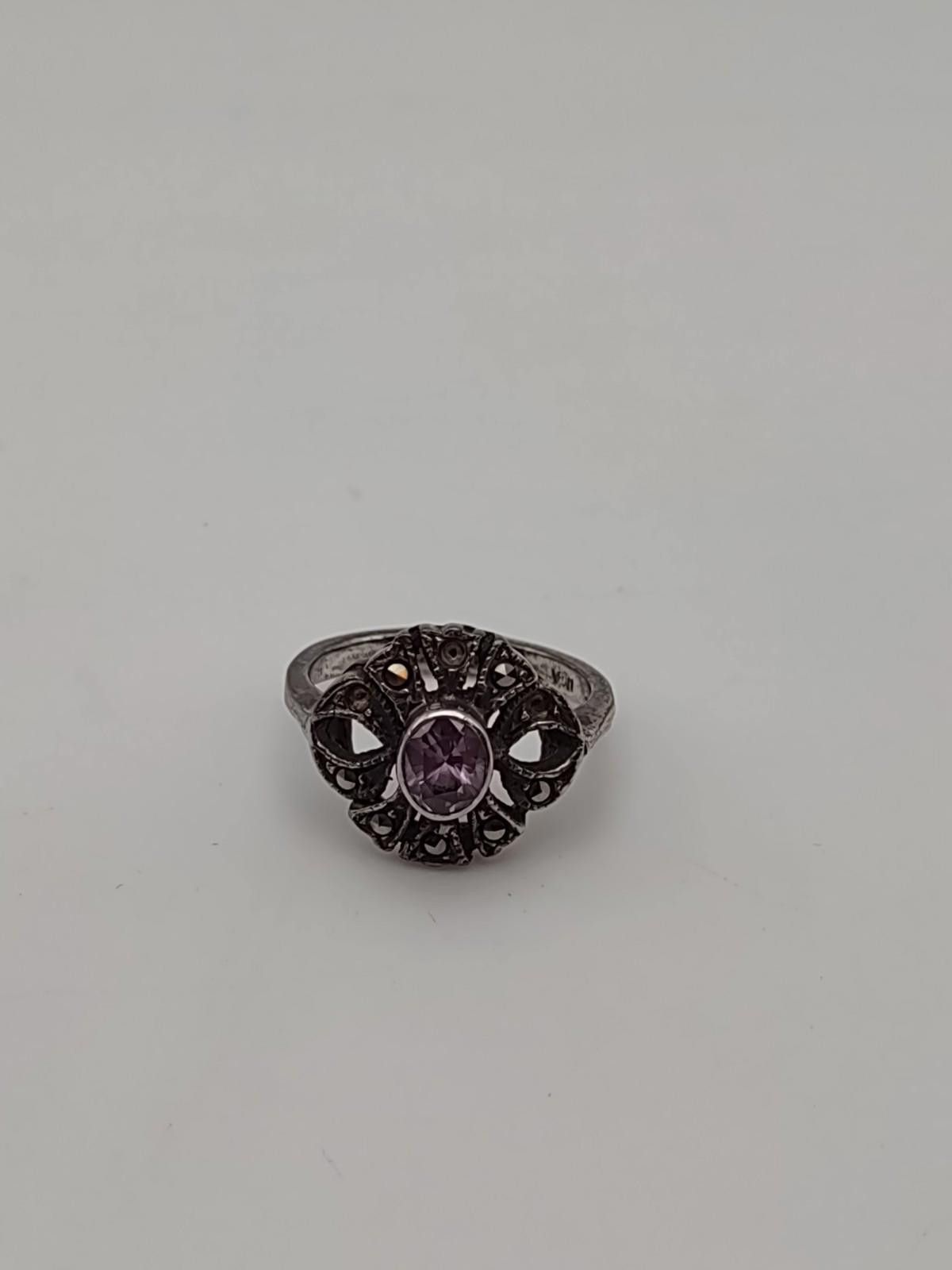 Imaginary Foundation Sterling 925 Amethyst Marcasite Ring Sz 5.75 IMA Size ONE SIZE - 3 Thumbnail