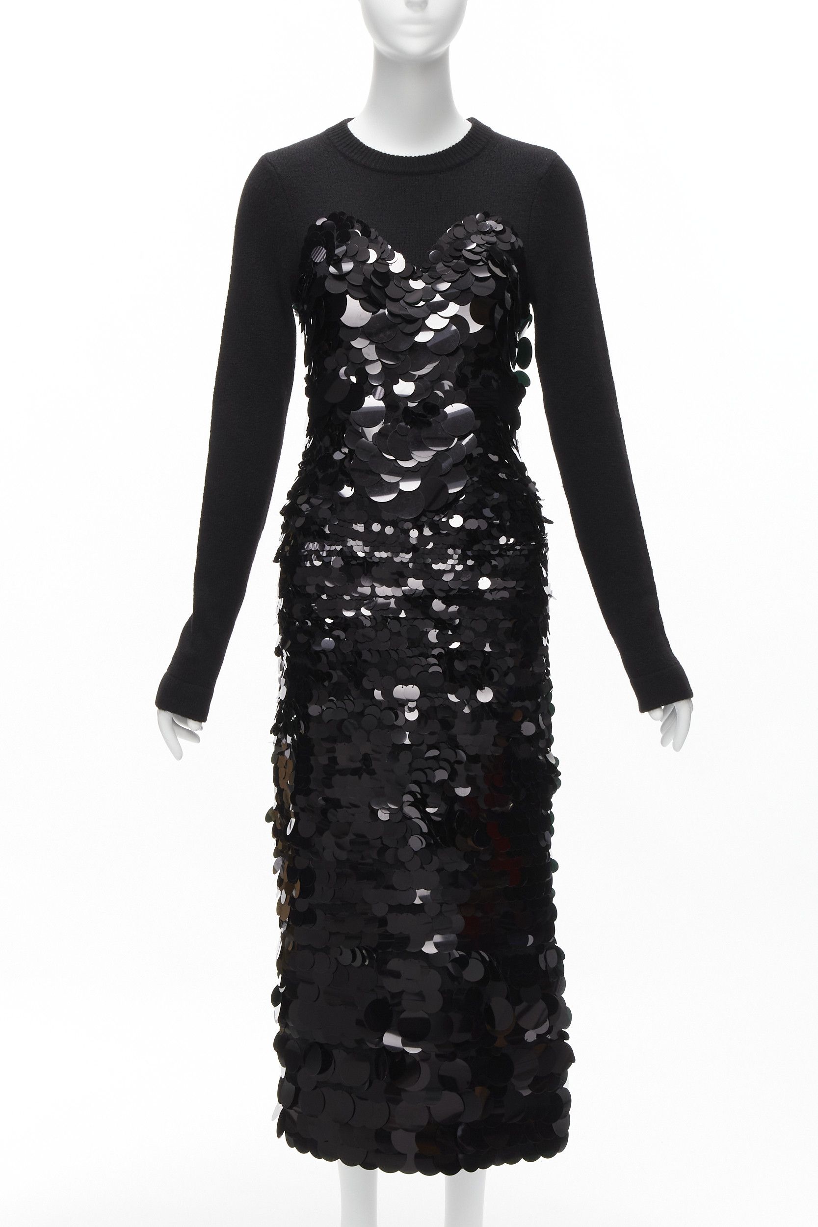 Altuzarra ALTUZARRA black merino wool knit gradient pailette cocktail dress XS Size XS / US 0-2 / IT 36-38 - 1 Thumbnail