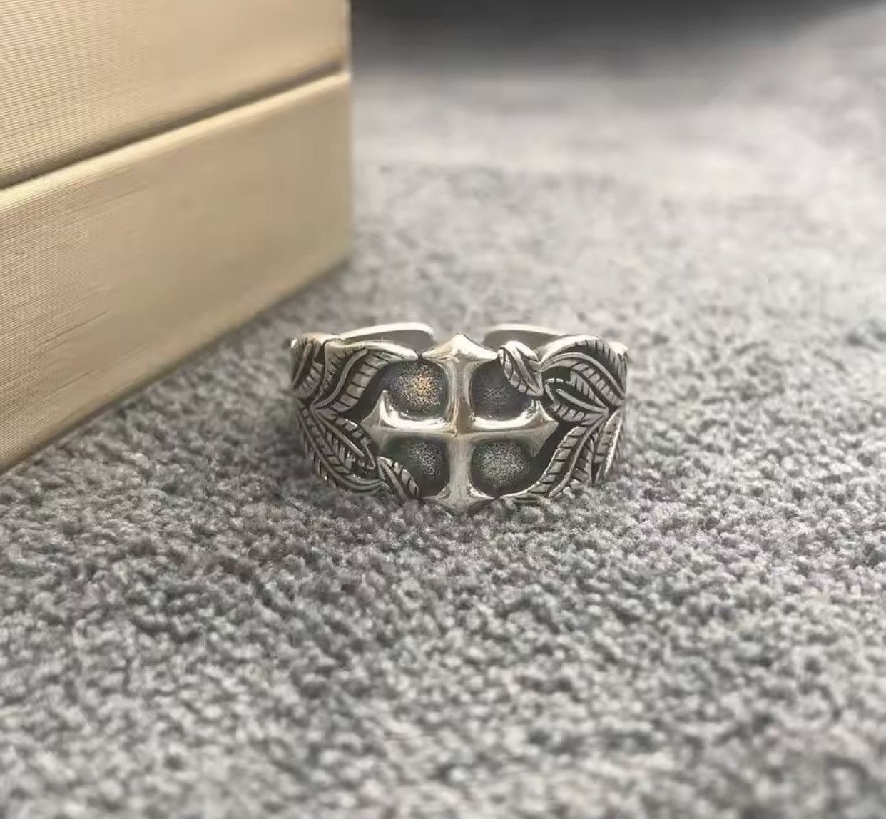 Jewelry × Vintage Punk Hip Hop Style Fashion Cross Thai Silver Ring Size ONE SIZE - 3 Thumbnail