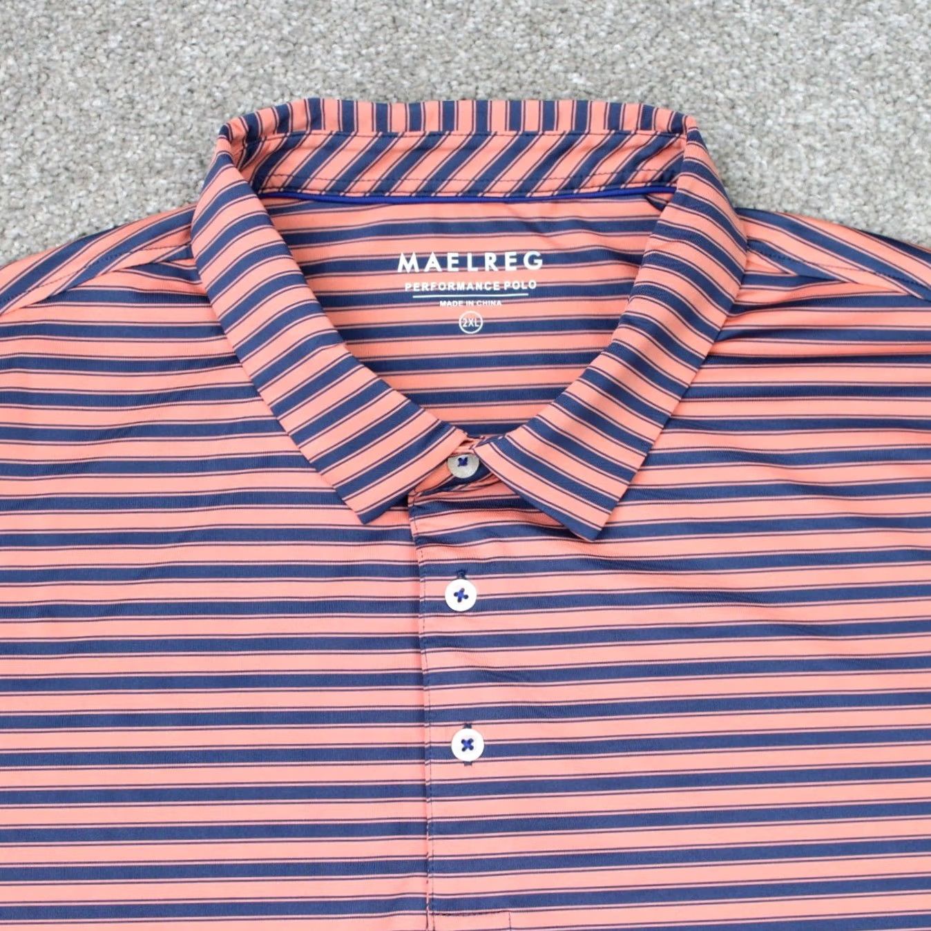 Vintage Maelreg Polo Shirt Men 2XL Orange/Blue Striped Short Sleeve Golf Performance Shirt Men 2XL XXL Size US XXL / EU 58 / 5 - 4 Thumbnail