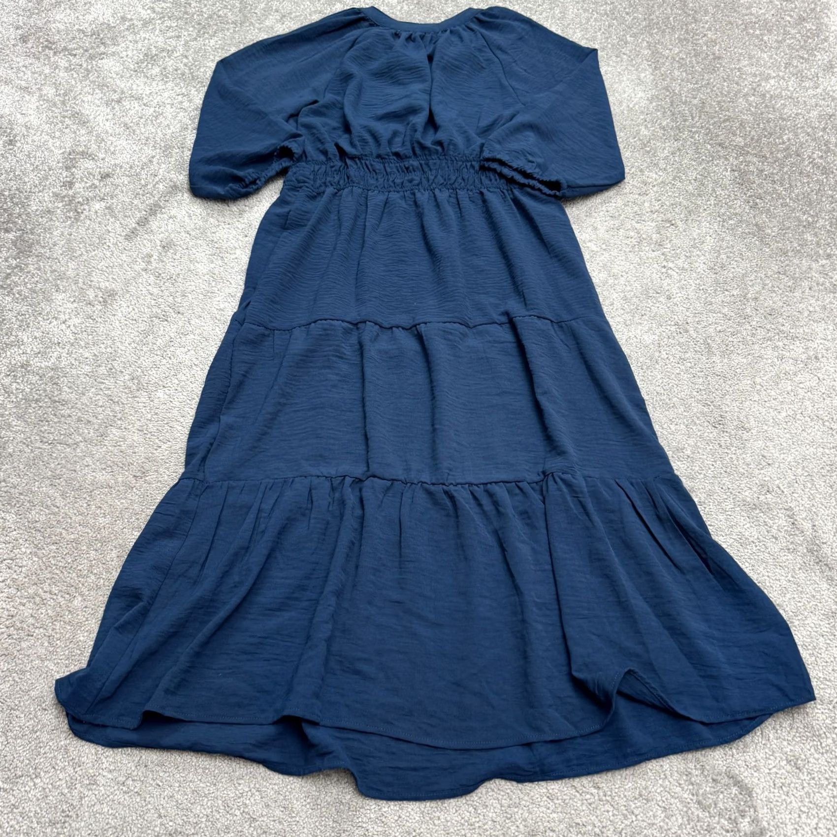 Lucky Brand Lucky Brand Boho Midi Dress Womens M Blue - V-Neck Smocked Tasseled Lightweight Rayon Polyester Casual Shirt/Shift Style Solar Bohemian 90s (N/A) Size M / US 6-8 / IT 42-44 - 2 Thumbnail
