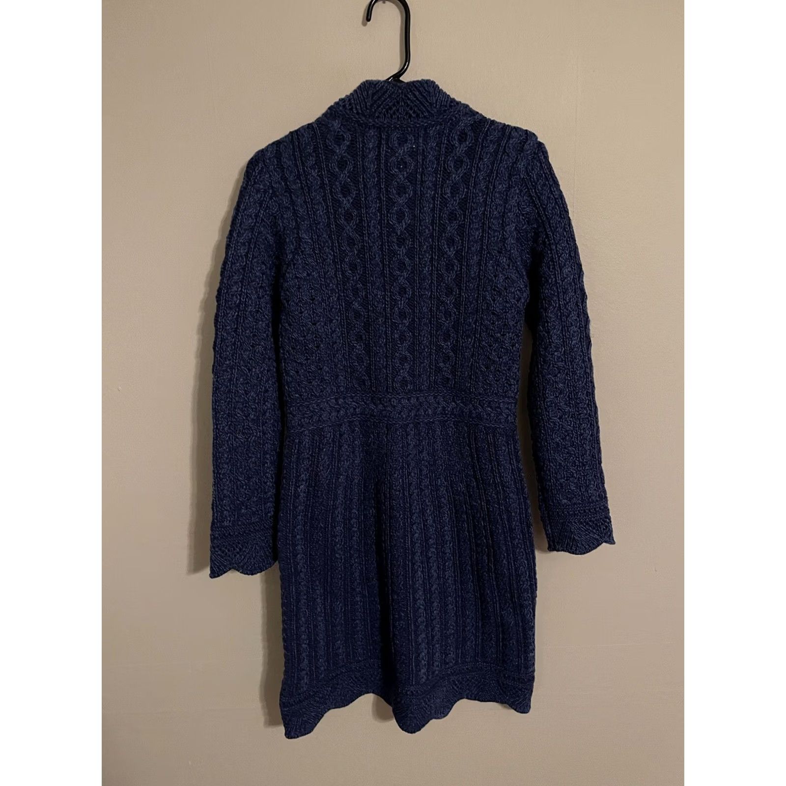 Vintage VINTAGE Aran Crafts Ireland Merino Wool Blue Knit Long Sweater Dress Women's XS Cardigan Knit Wool Collared Button Front 39" length Size XS / US 0-2 / IT 36-38 - 4 Thumbnail